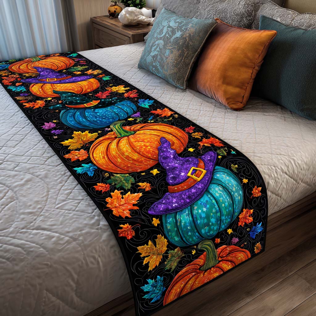 Pumpkin Night Quilted Bed Runner Bed Decorations Halloween Gifts For Adults