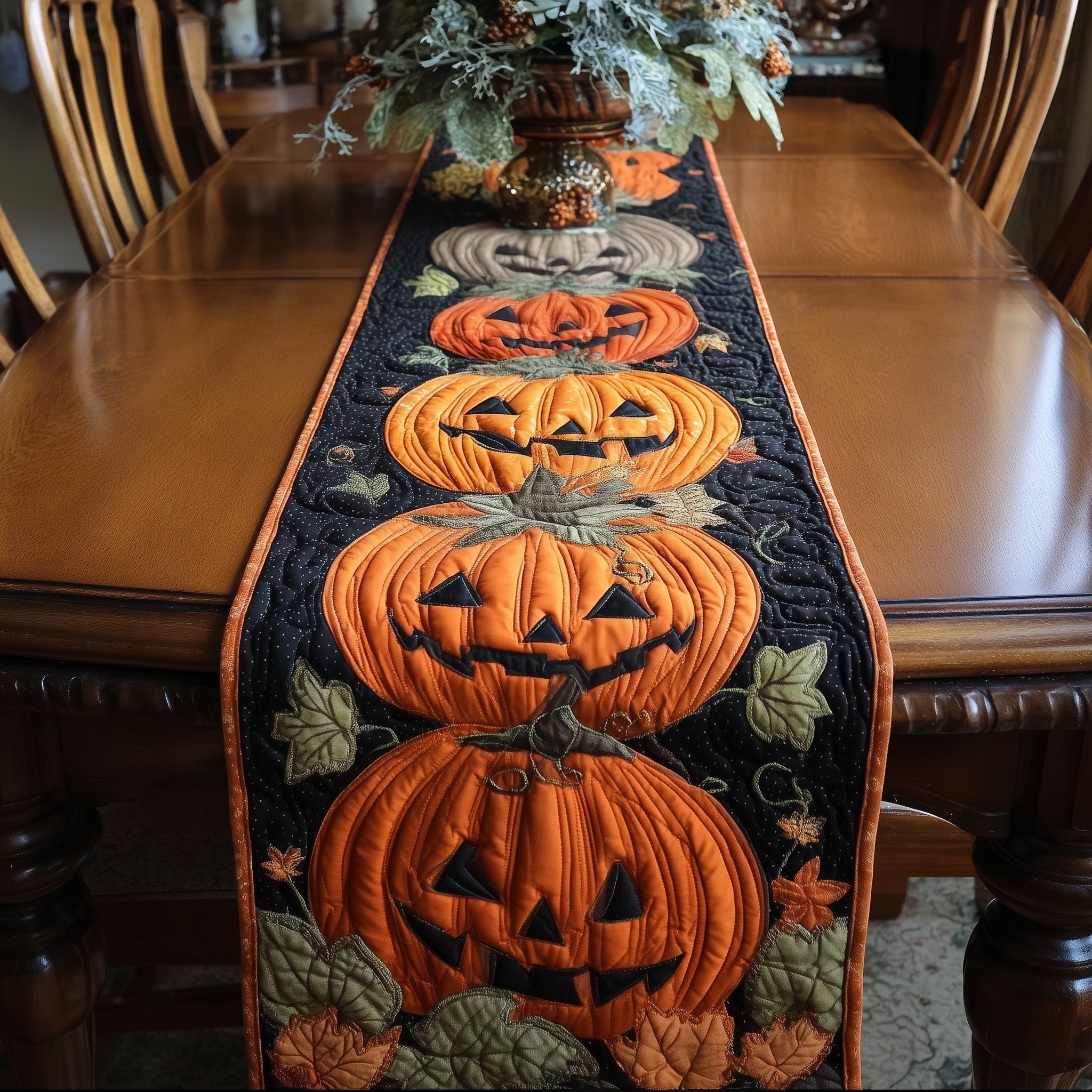 Pumpkin Night Quilted Table Runner Cozy Winter Table Runner for Home