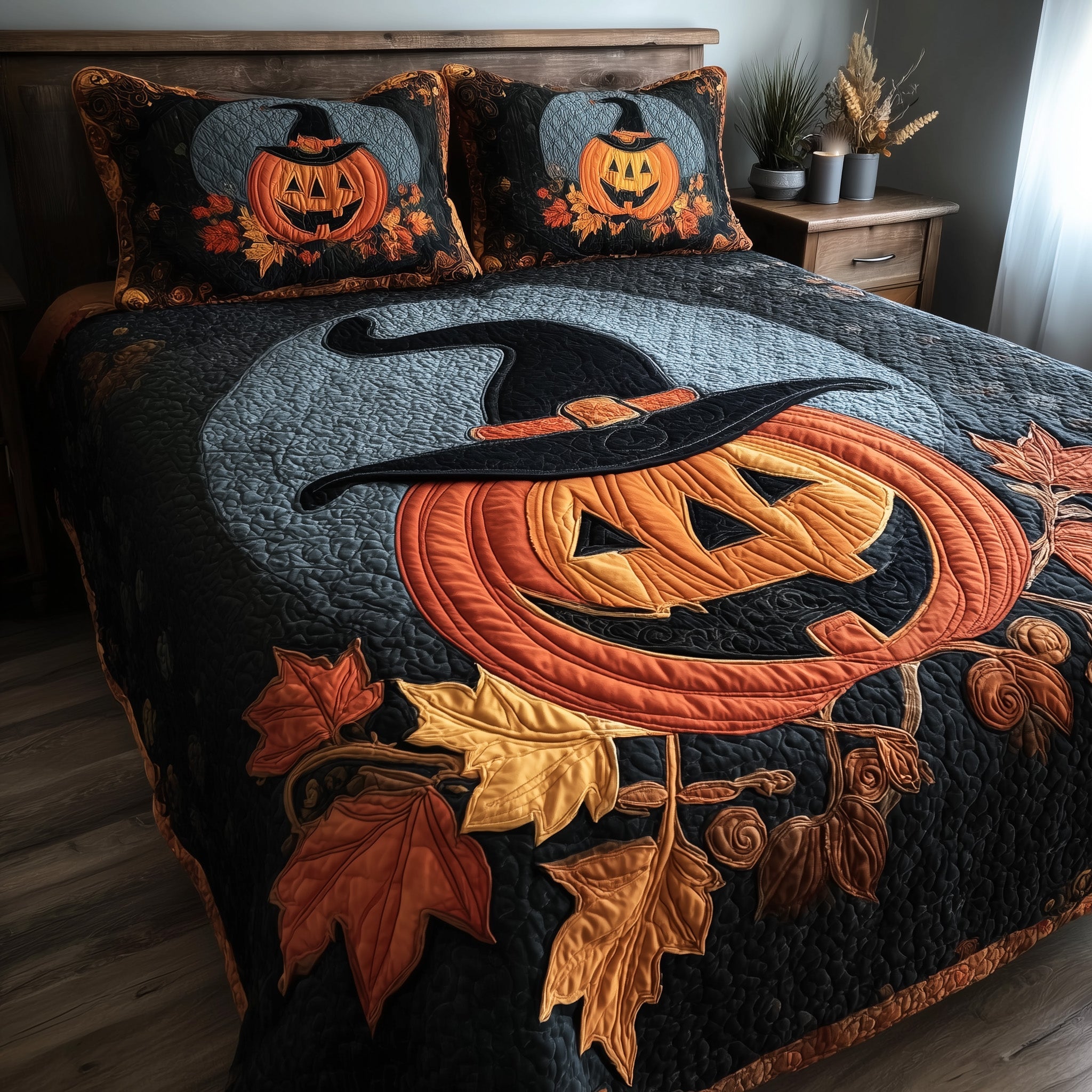 Pumpkin Nightfall Quilted Bedding Set For Women