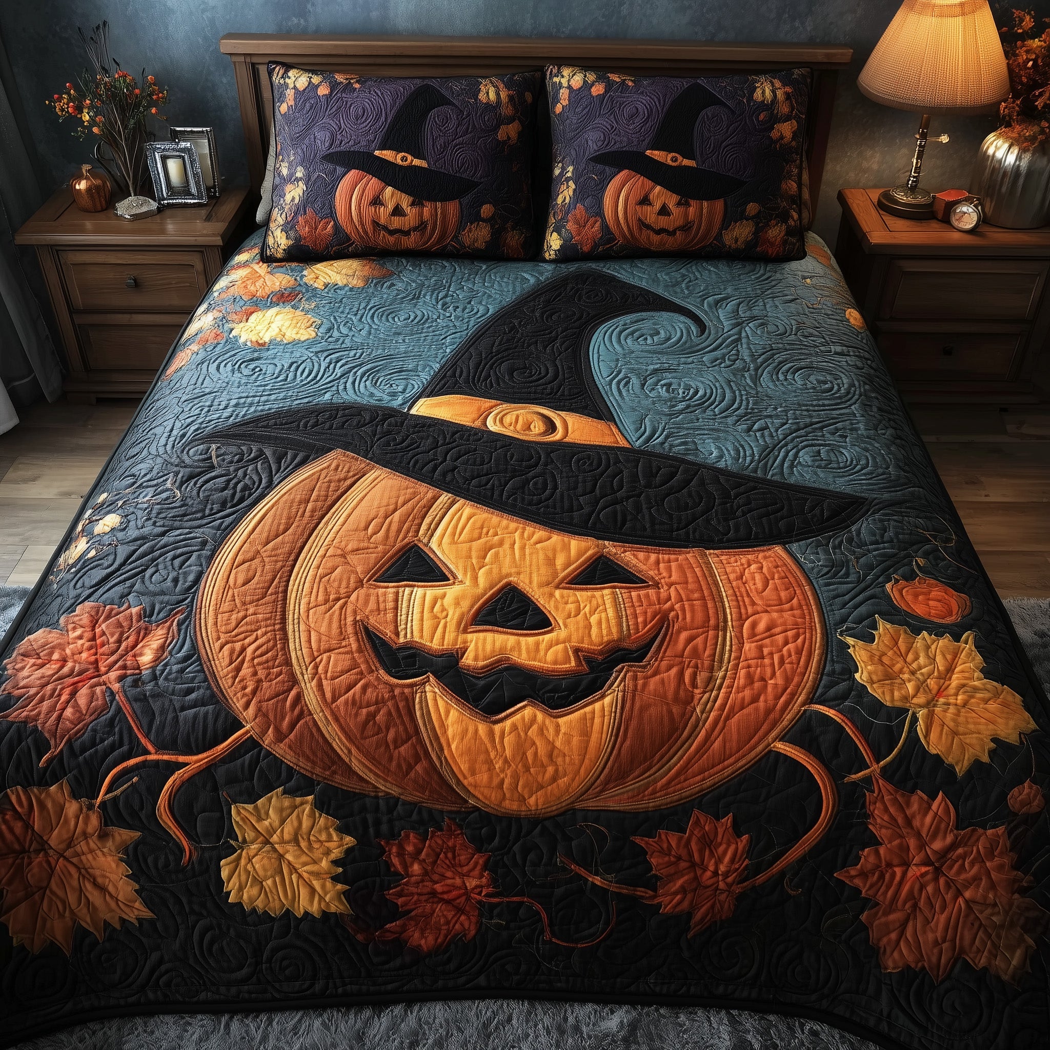 Pumpkin Nightfall Quilted Bedding Set New Home Gift