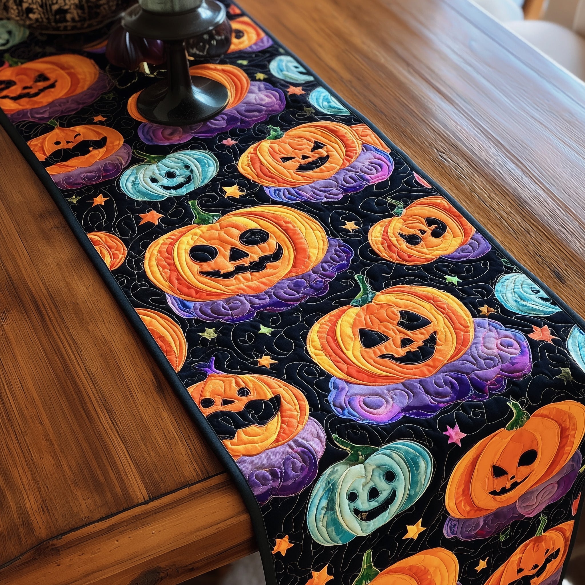 Pumpkin Parade Quilted Table Runner Holiday Dinner Table Runner