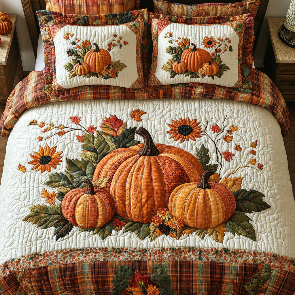 Pumpkin Paradise Quilted Bedding Set Cute Room Decor Cute Fall Gifts For Girlfriend