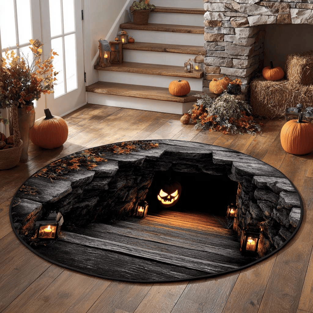 Pumpkin Passage Quilted Round Mat Halloween Round Mat Unique Halloween Gift for Dad