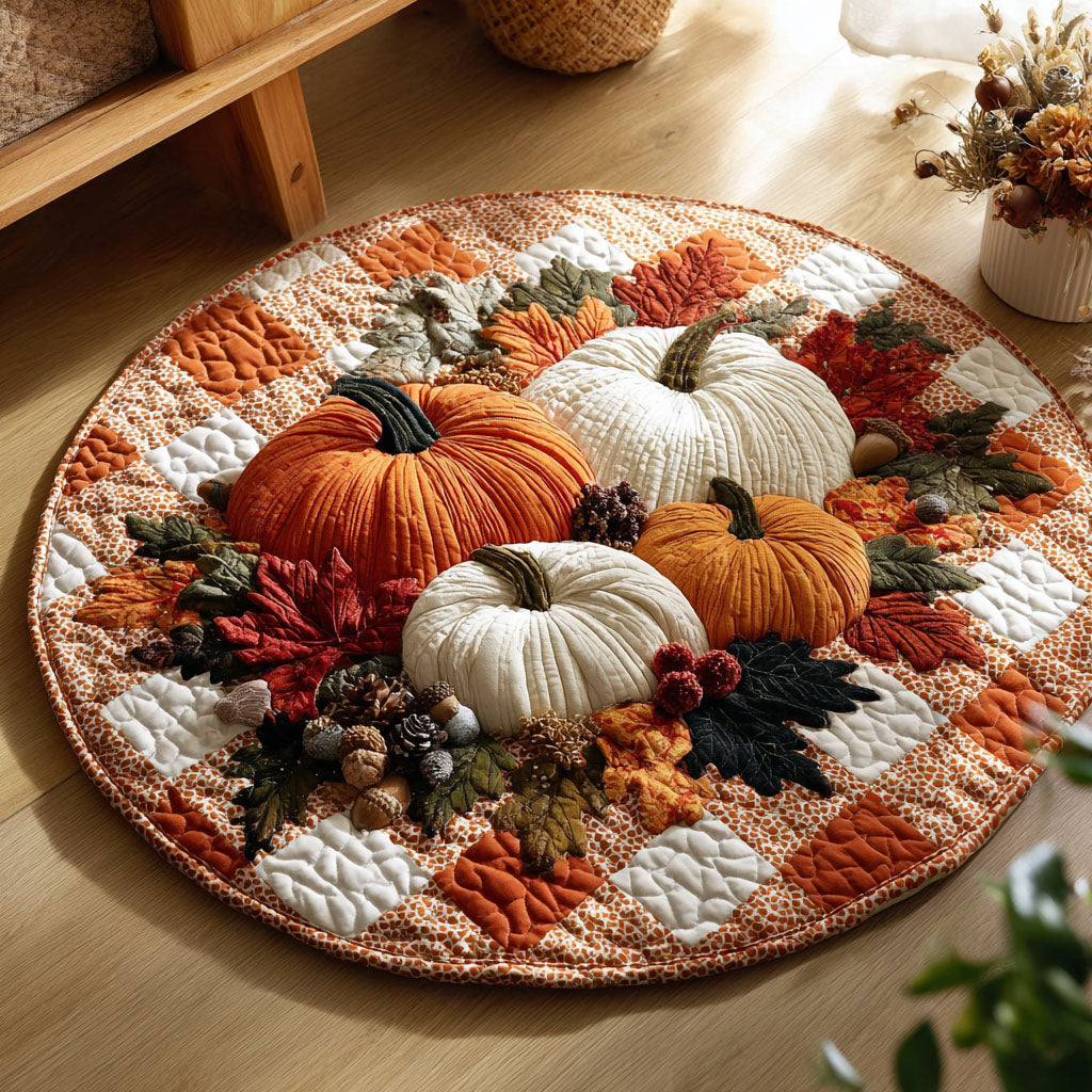 Pumpkin Patch Bliss Quilted Round Mat Home Entrance Decor Ideas Farmer Xmas Gifts