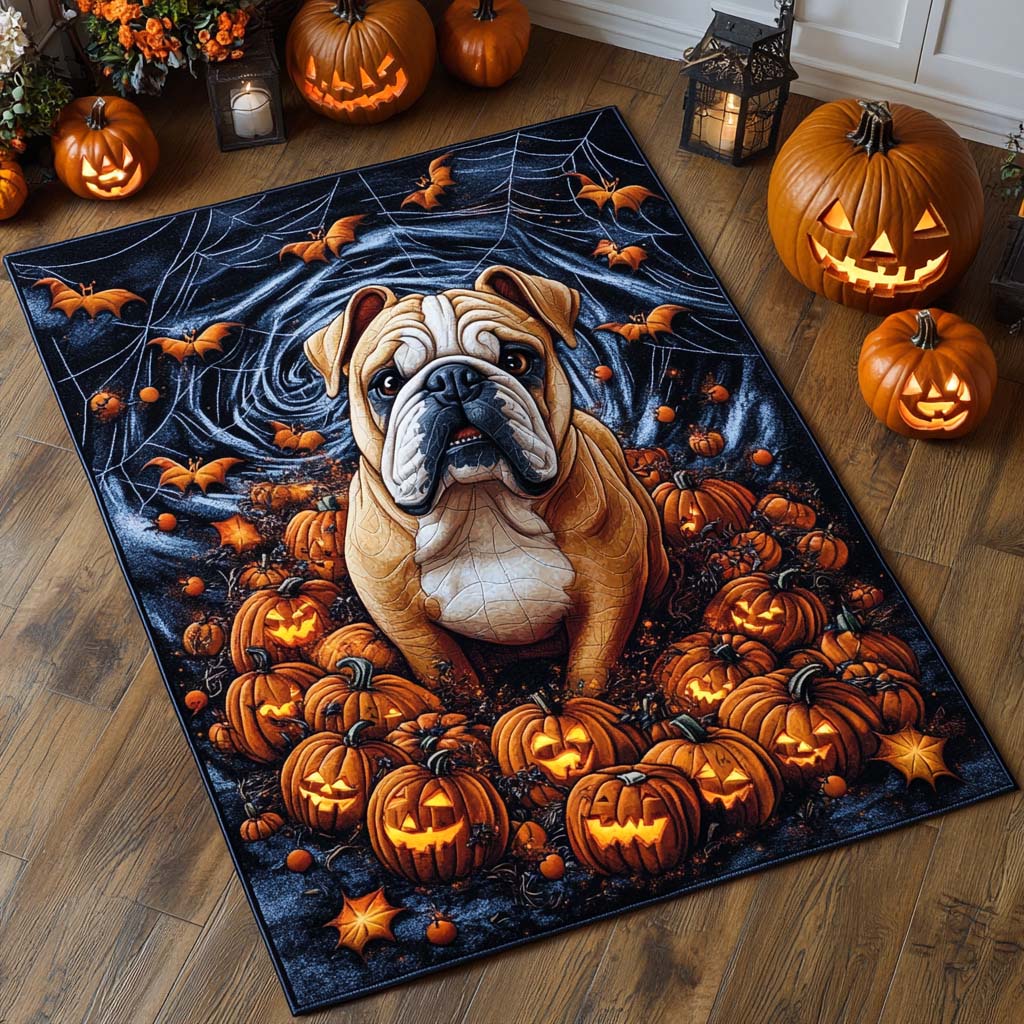 Pumpkin Patch Bulldog Area Rug Outdoor Decor Great Gifts For Dog Lovers