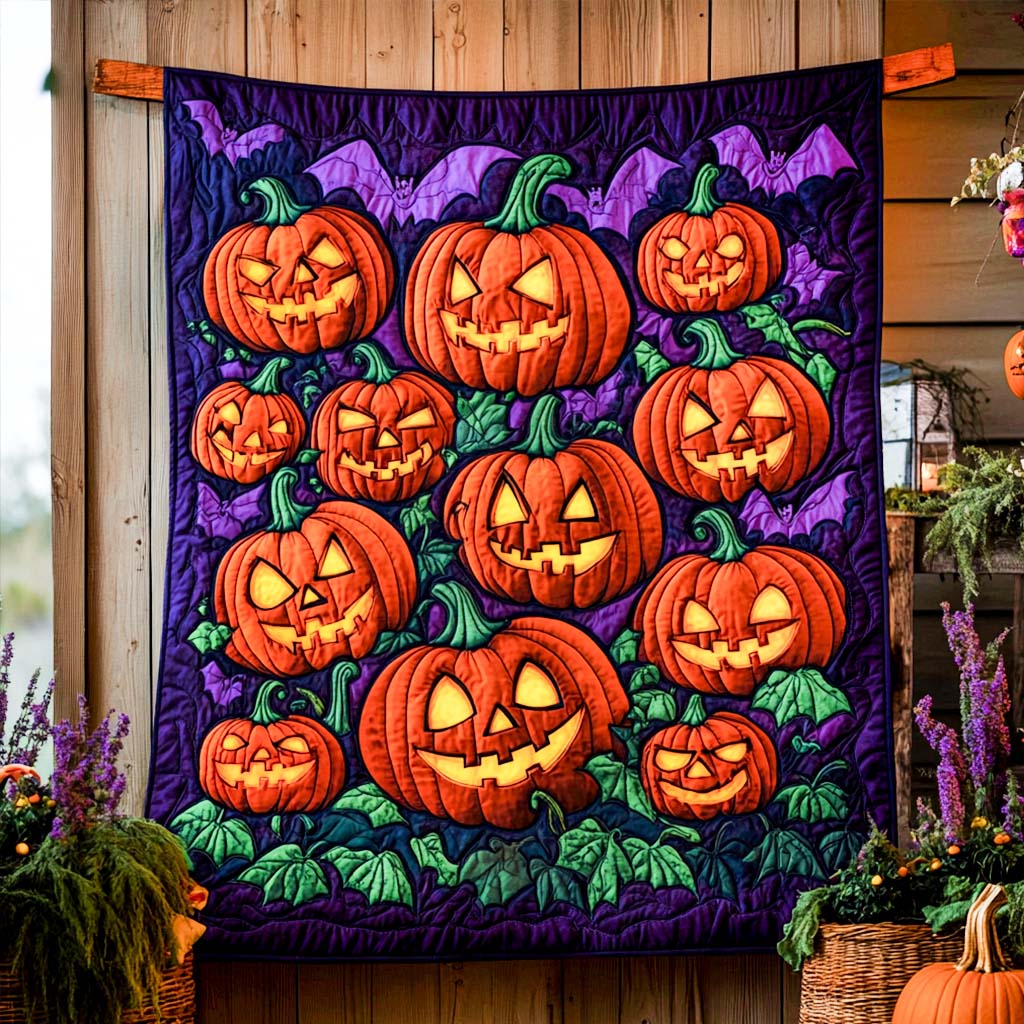 Pumpkin Patch Frenzy Quilted Blanket Halloween Gifts For Adults
