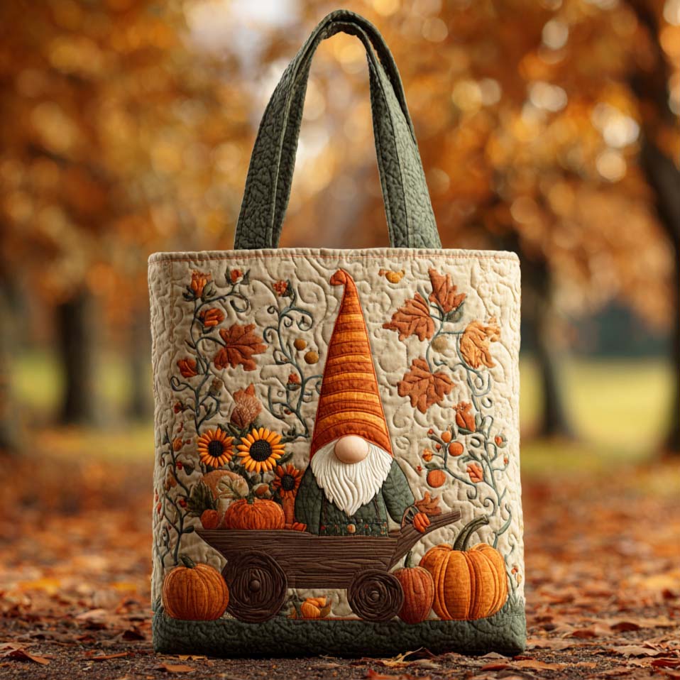 Pumpkin Patch Gnome Quilted Tote Bag Autumn Gifts Items