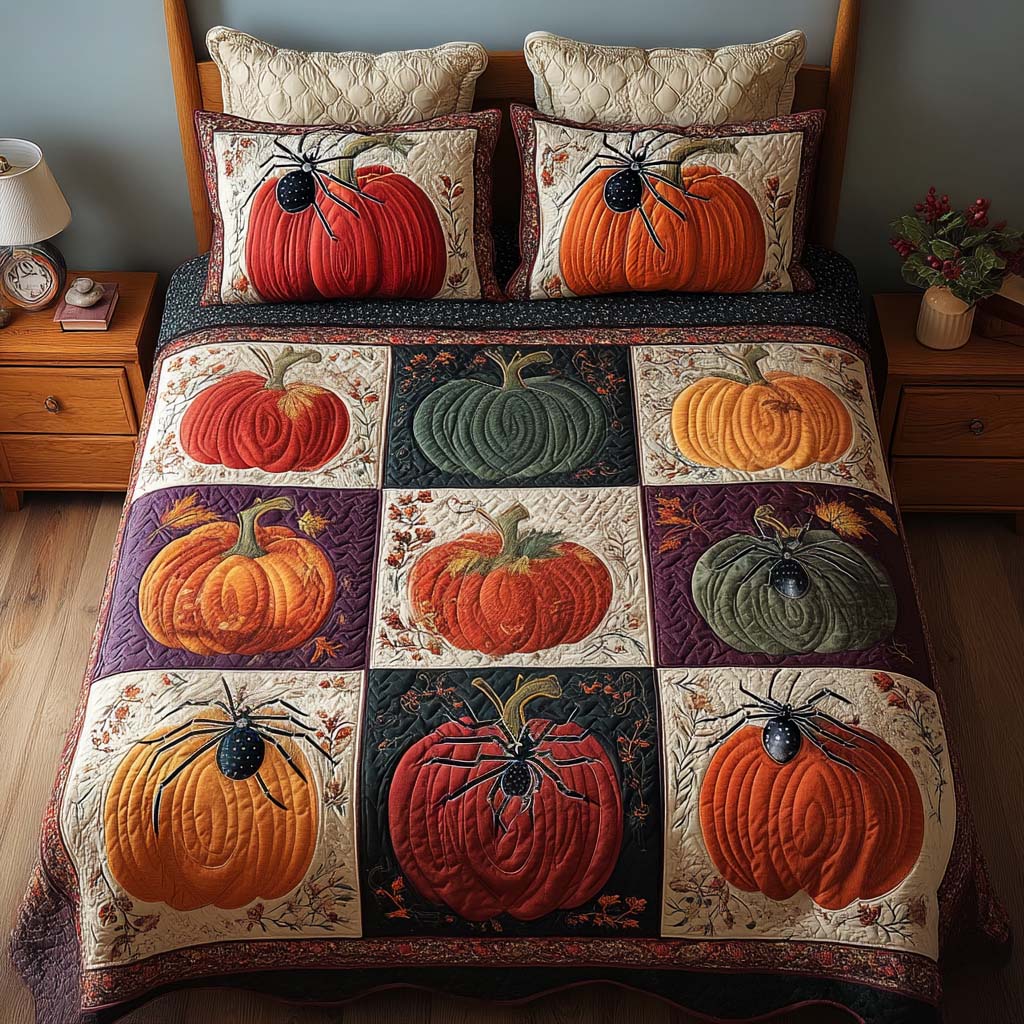 Pumpkin Patch Quilted Bedding Set Halloween Blanket Set Gift Ideas For Family