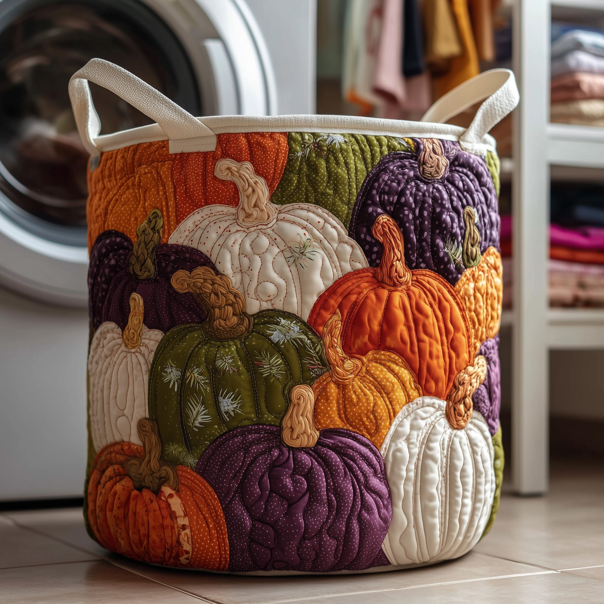 Pumpkin Patch Quilted Laundry Basket Laundry Room Decor Gifts For Enthusiasts