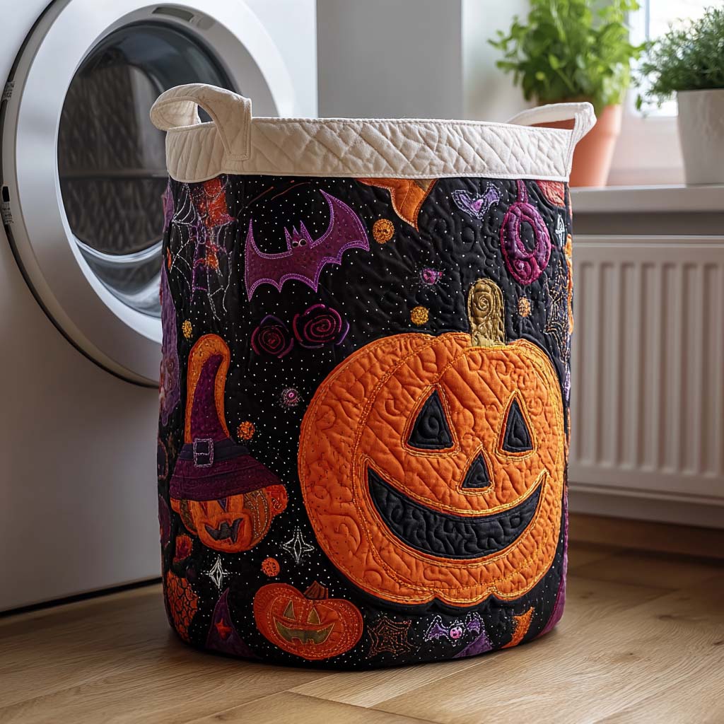 Pumpkin Patch Quilted Laundry Basket Thanksgiving Merch Gift