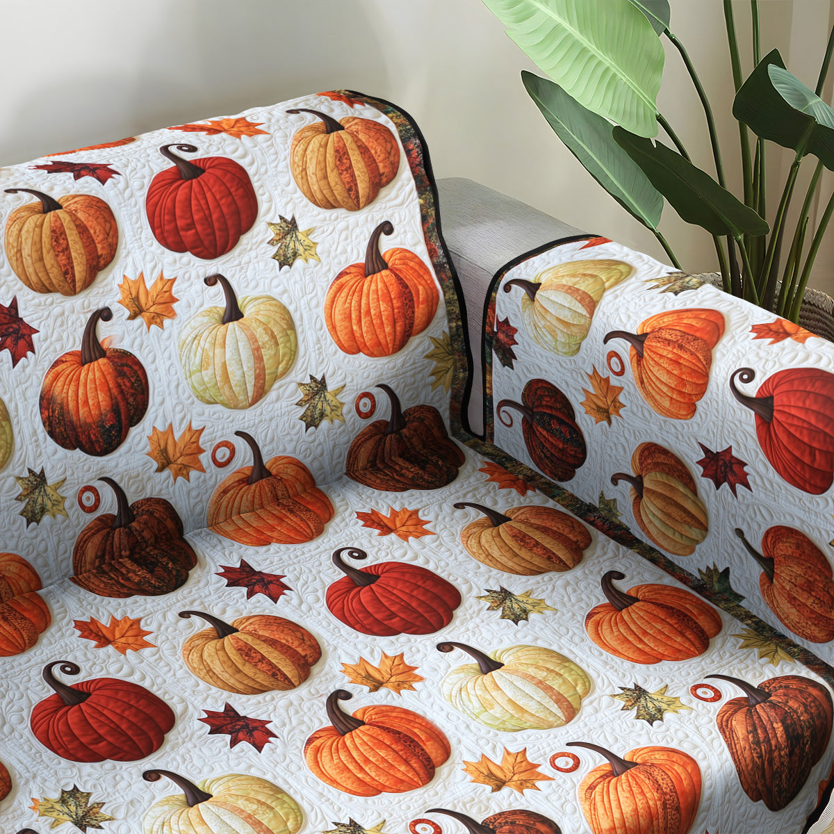 Pumpkin Patch Quilted Sofa Cover Holiday Couch Covers Autumn Gift Ideas