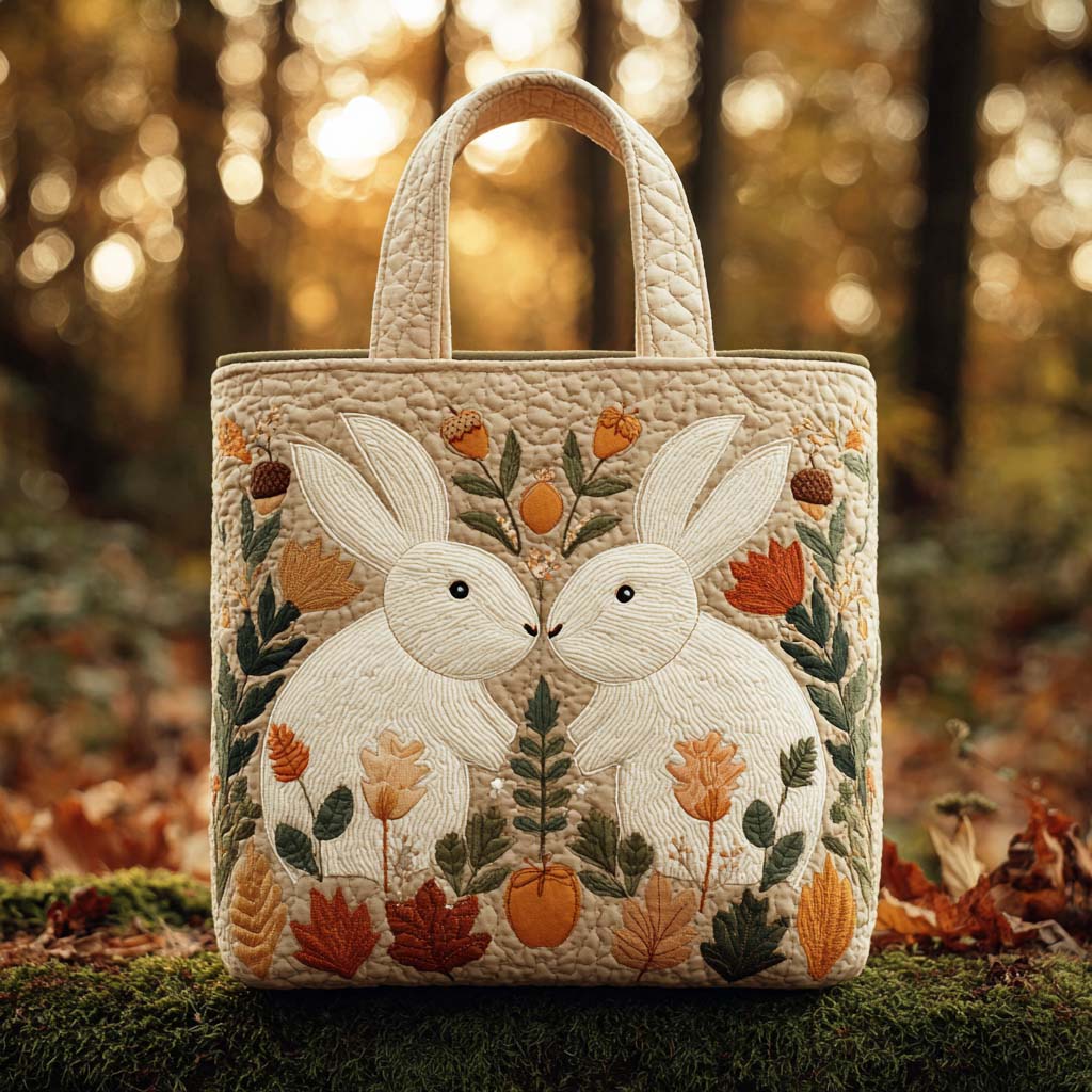 Pumpkin Patch Rabbit Quilted Tote Bag Autumn Gifts For Friends