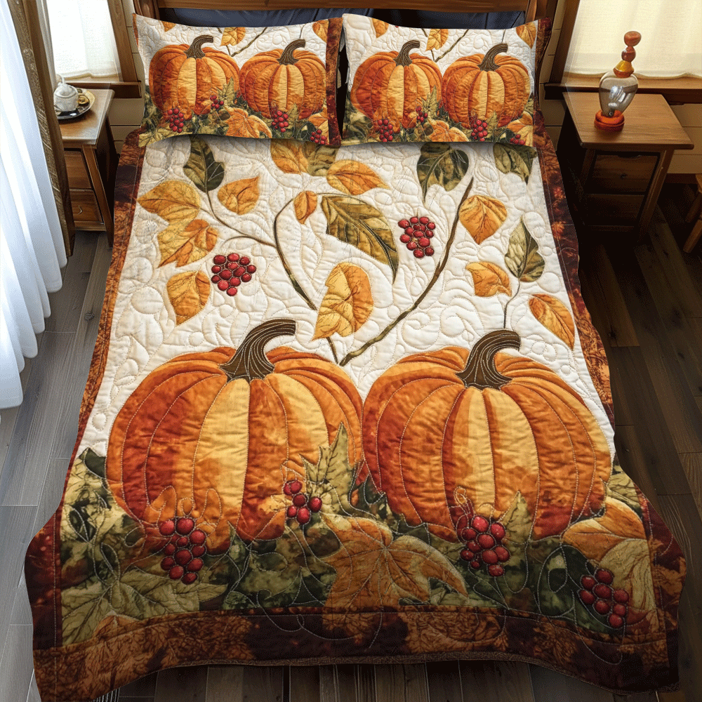 Pumpkin Patch Thanksgiving Quilted Bedding Set Full Size Sheets Holiday Gifts for Mom