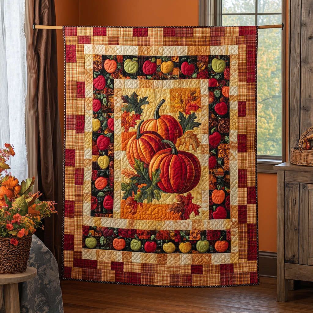 Pumpkin Patchwork Fall Quilted Blanket Autumn Gift Ideas
