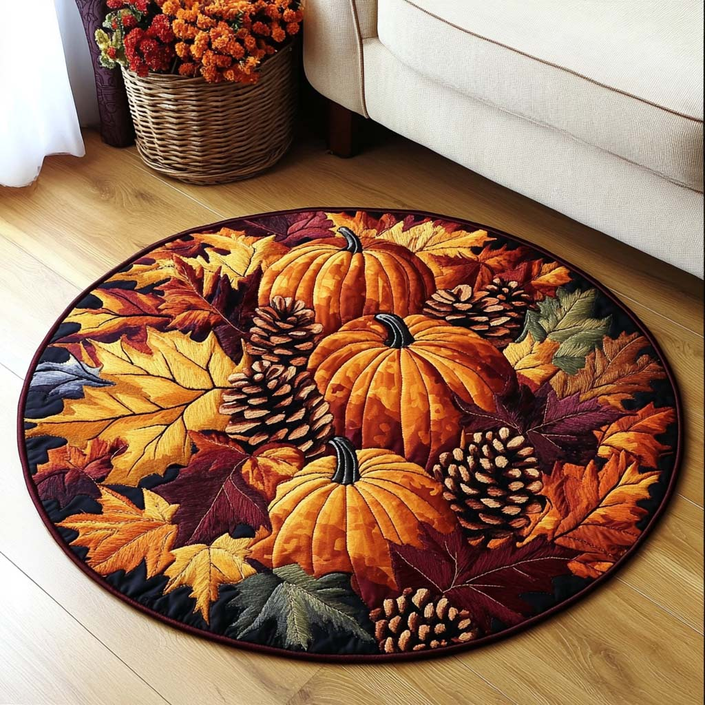 Pumpkin Patchwork Quilted Round Mat Holiday Season Round Mat Fall Gifts for Grandma