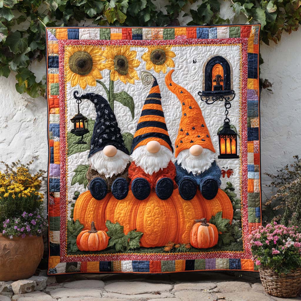 Pumpkin Path Quilted Blanket Fall Decor Blanket Gnome Gifts For Her