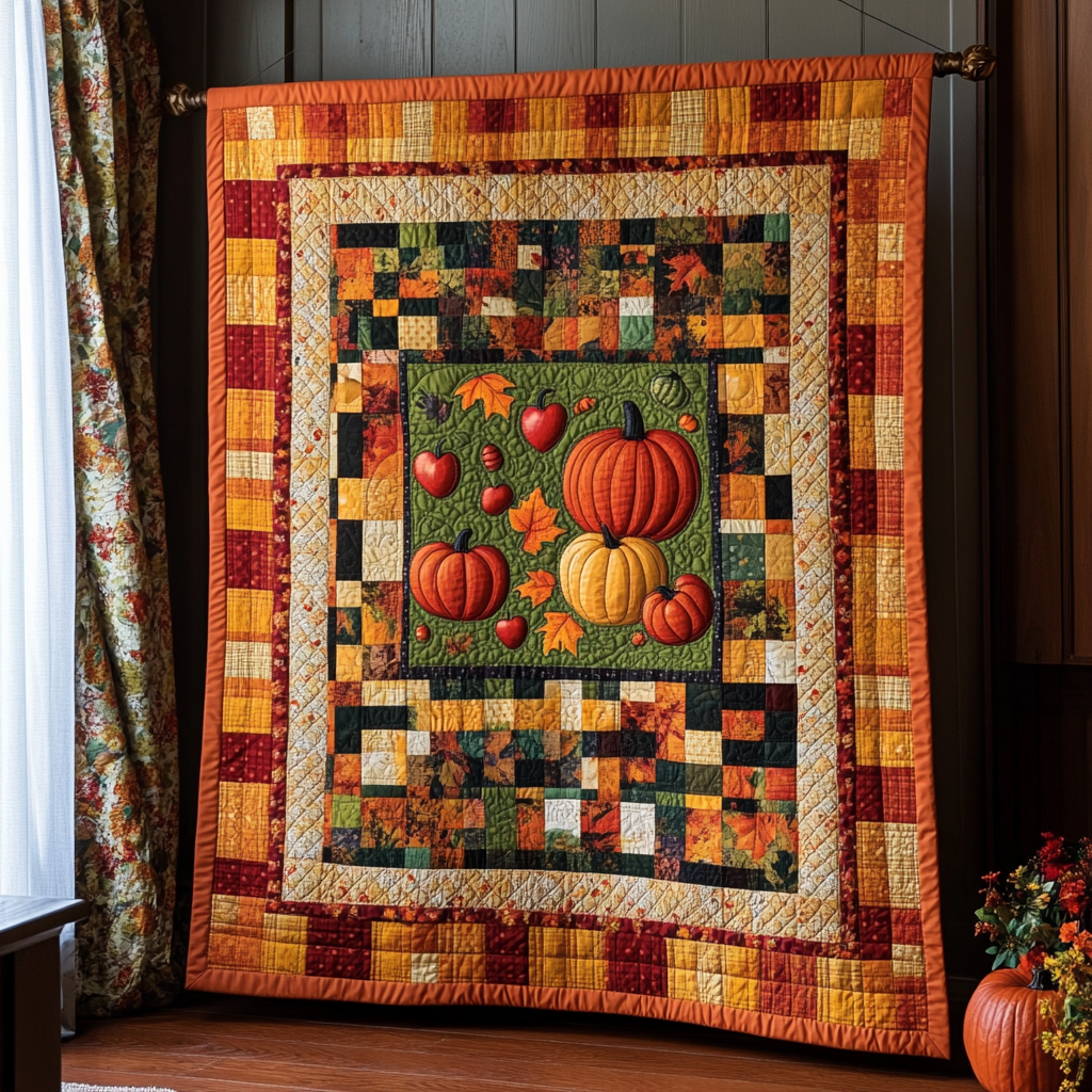 Pumpkin Patterned Thanksgiving Quilted Blanket Gift Ideas For Fall