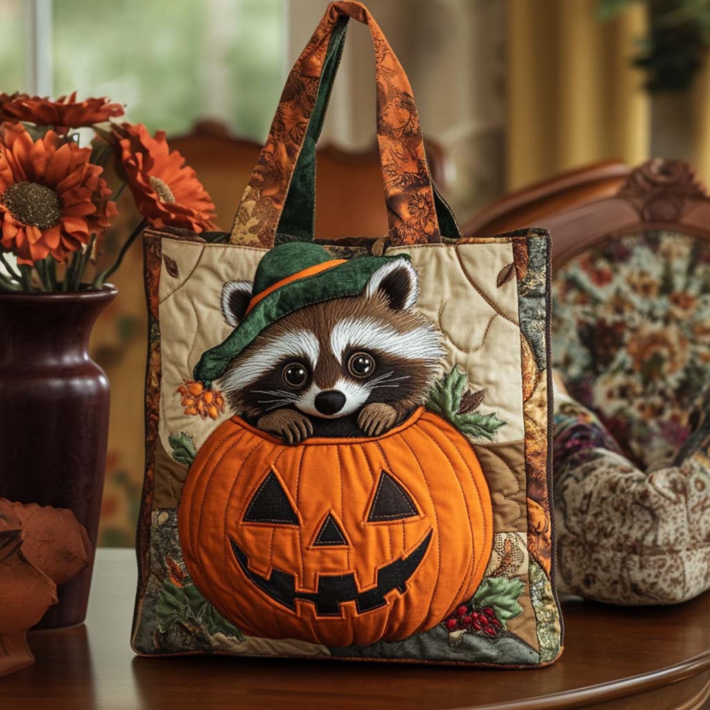 Pumpkin Peek Quilted Tote Bag Halloween Gifts For Teens