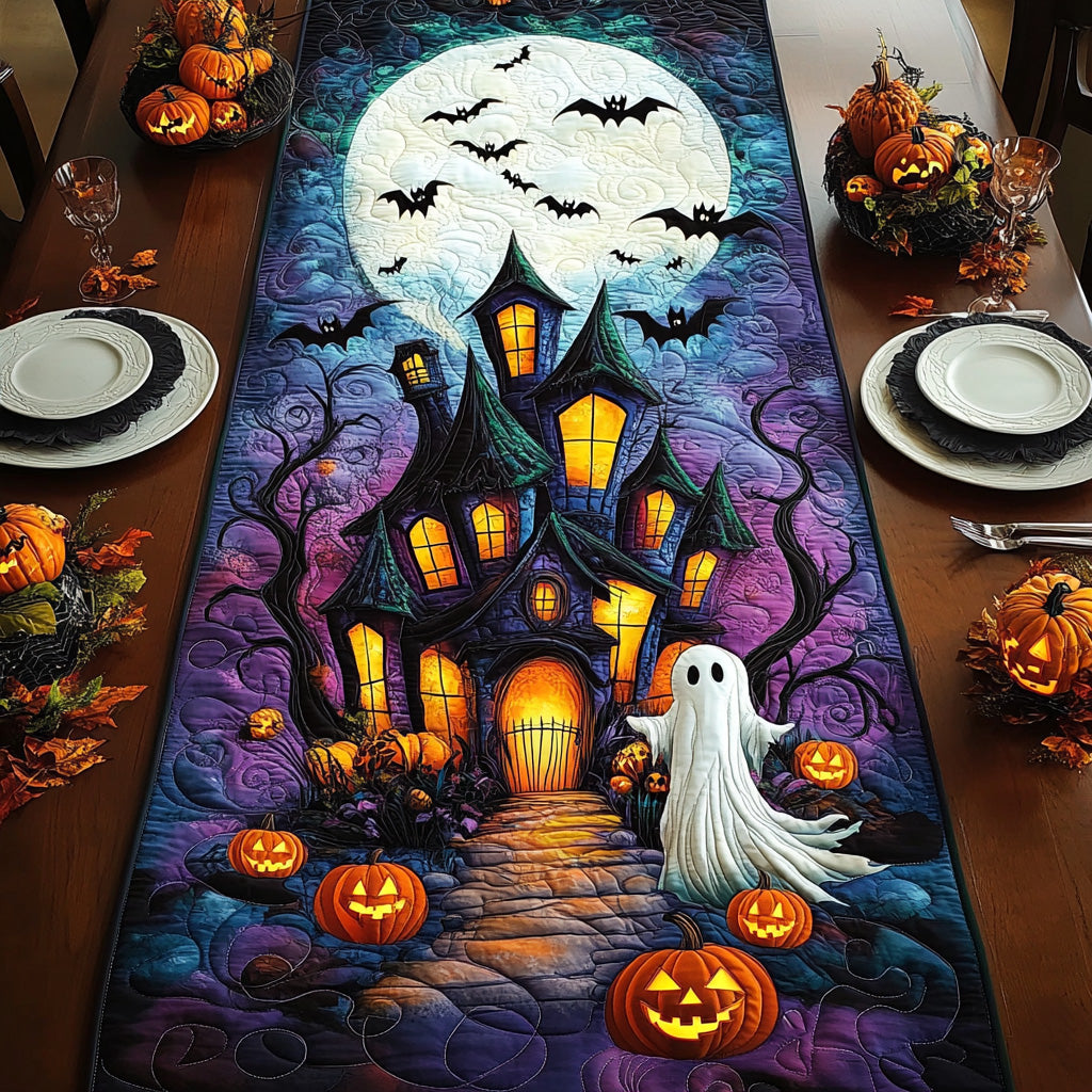 Pumpkin Phantoms Quilted Table Runner Fall Table Runner Halloween Dining Room Decor