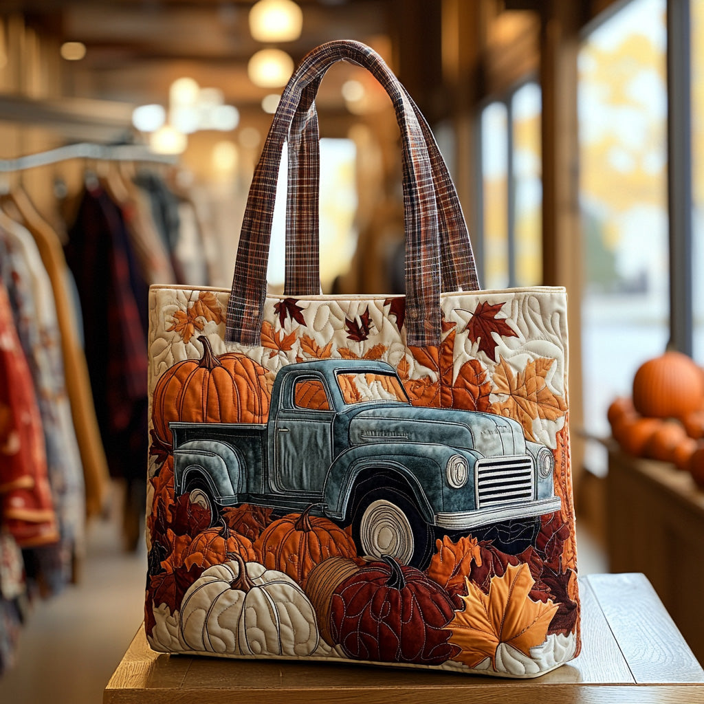 Pumpkin Pickup Quilted Tote Bag Fall Autumn Season Gifts