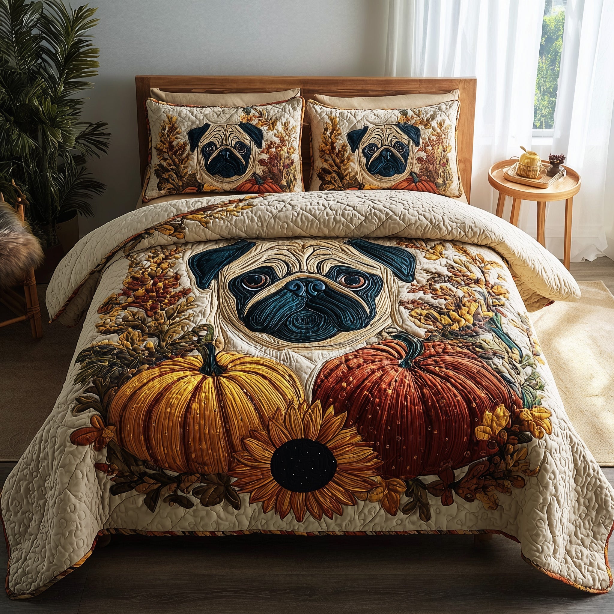 Pumpkin Pug Quilted Bedding Set Refresh Your Room