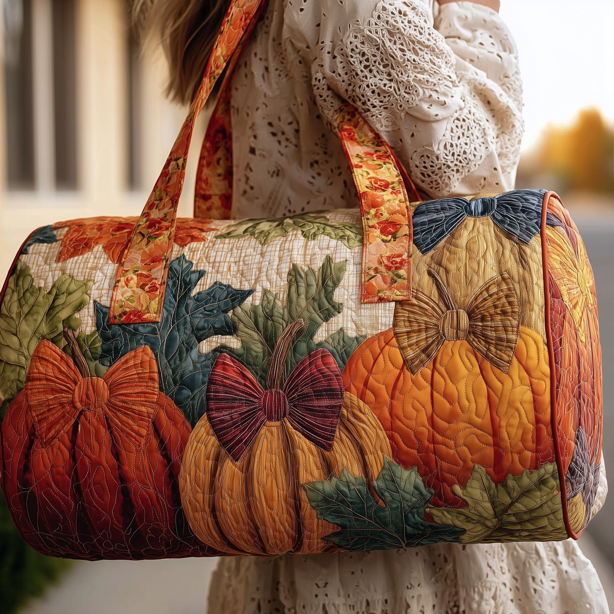 Pumpkin Quilted Duffle Bag Everyday Gift Idea