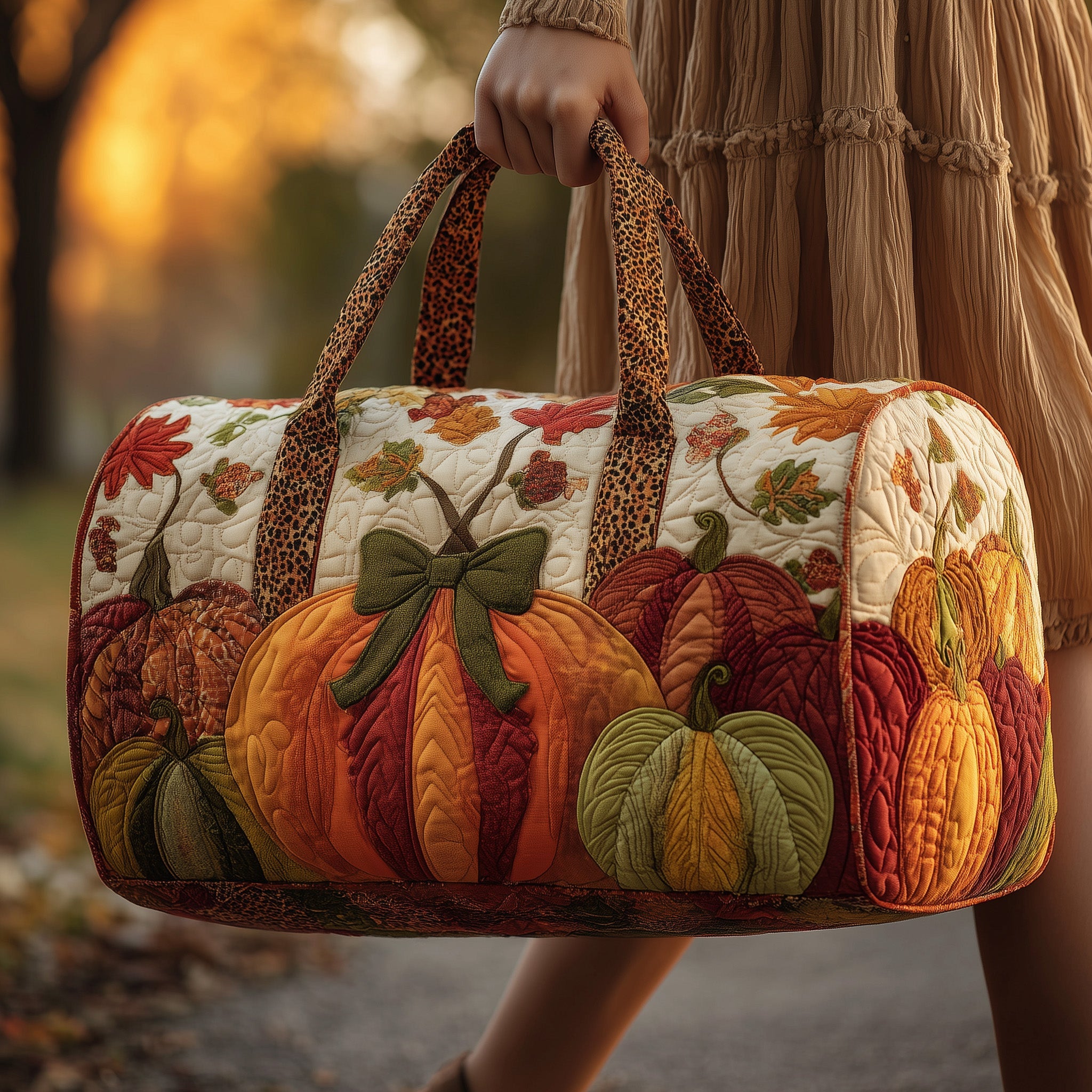 Pumpkin Quilted Duffle Bag Gift For Her