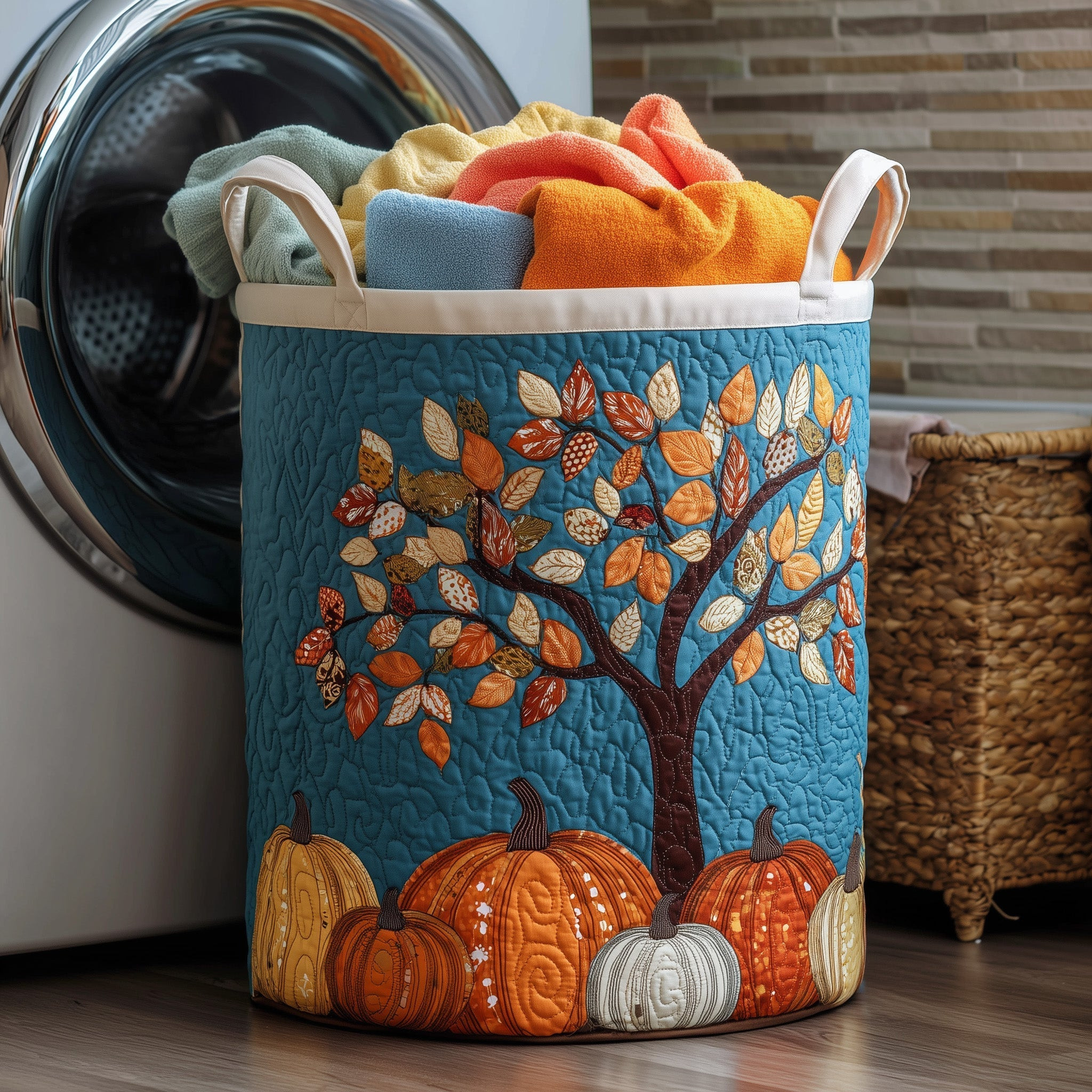 Pumpkin Quilted Laundry Basket Holiday Home Decor Pumpkin Enthusiast Gifts