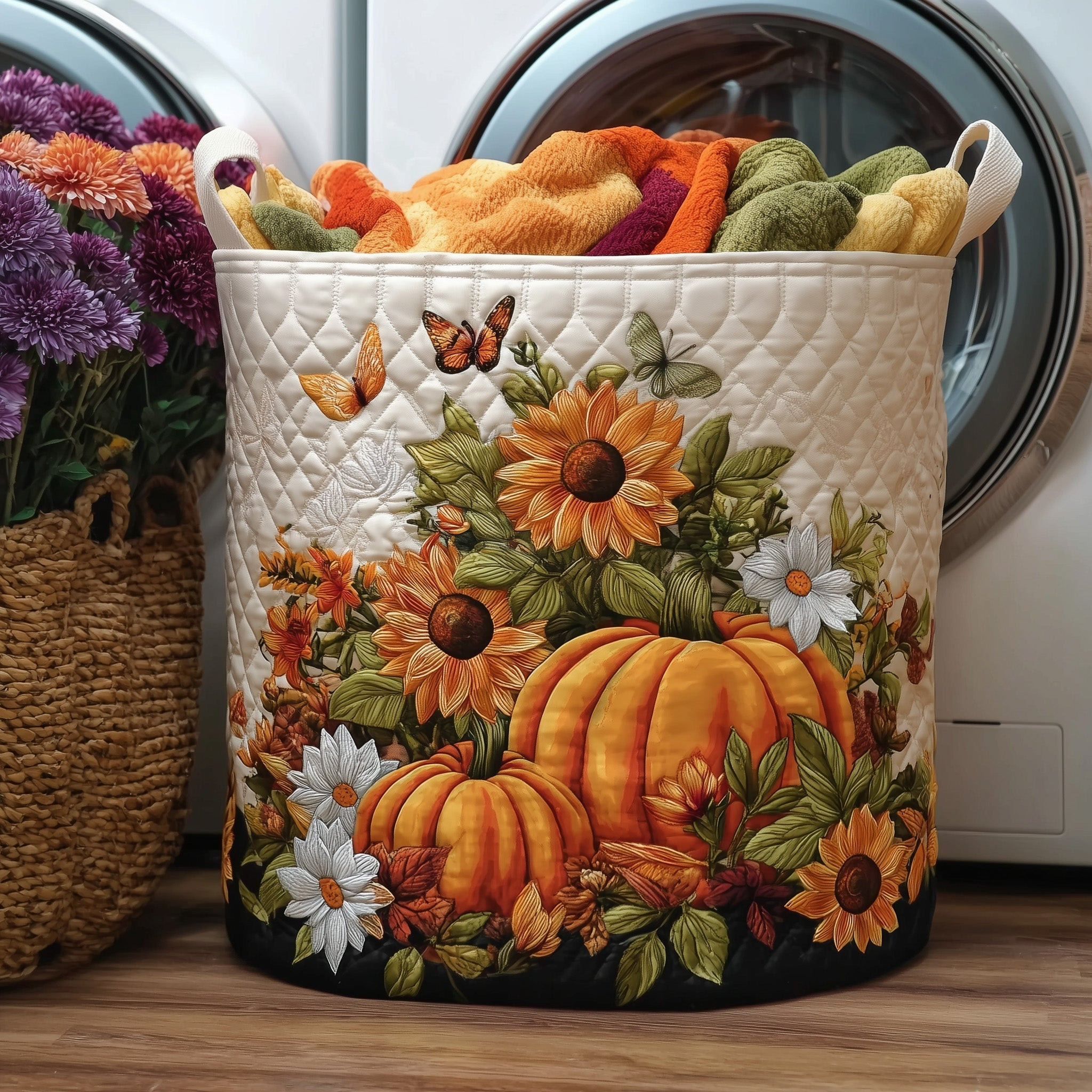 Pumpkin Quilted Laundry Basket Modern Home Decor Gifts For Pumpkin Enthusiasts