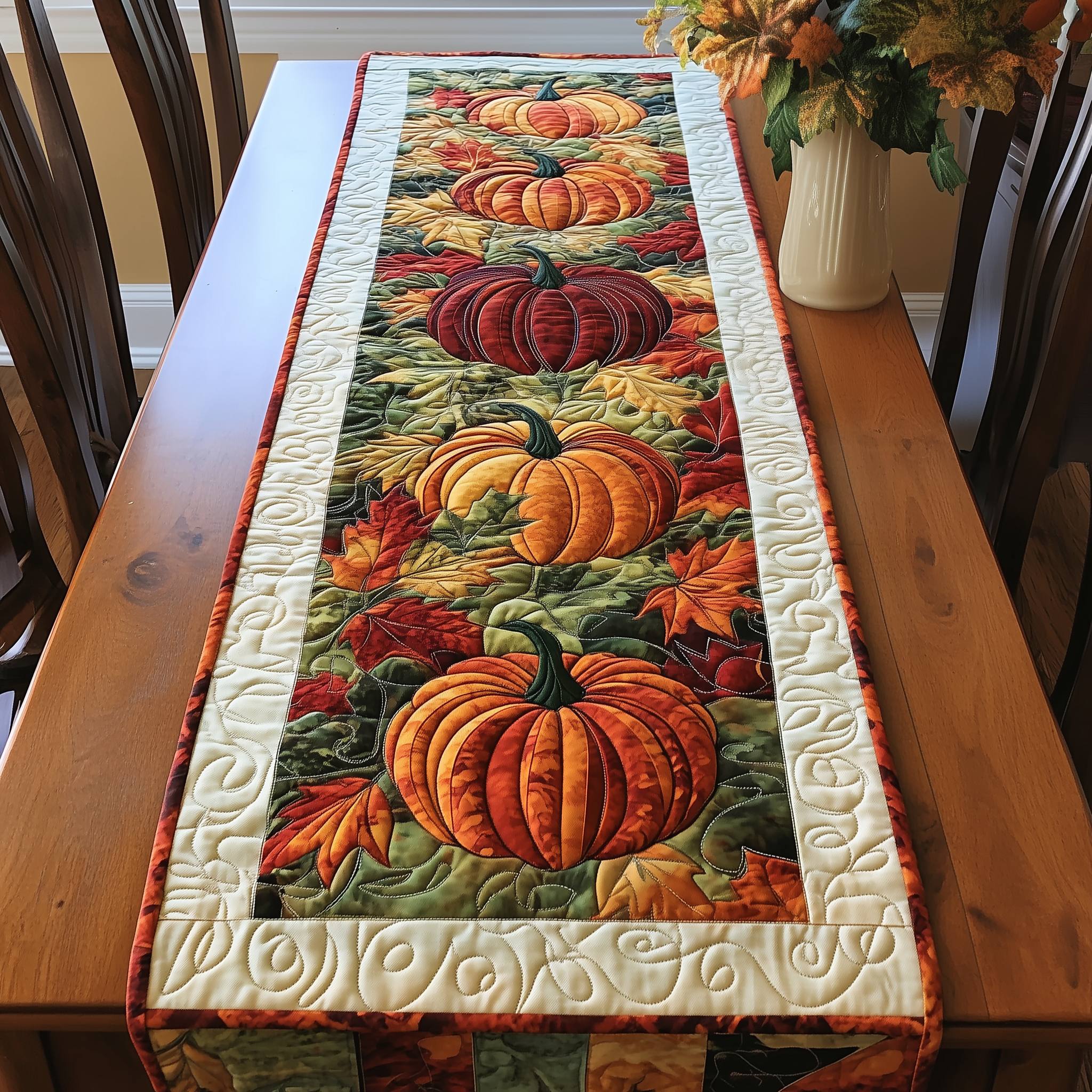 Pumpkin Quilted Table Runner Holiday Dining Table Runner Autumn Fall Decorations Presents