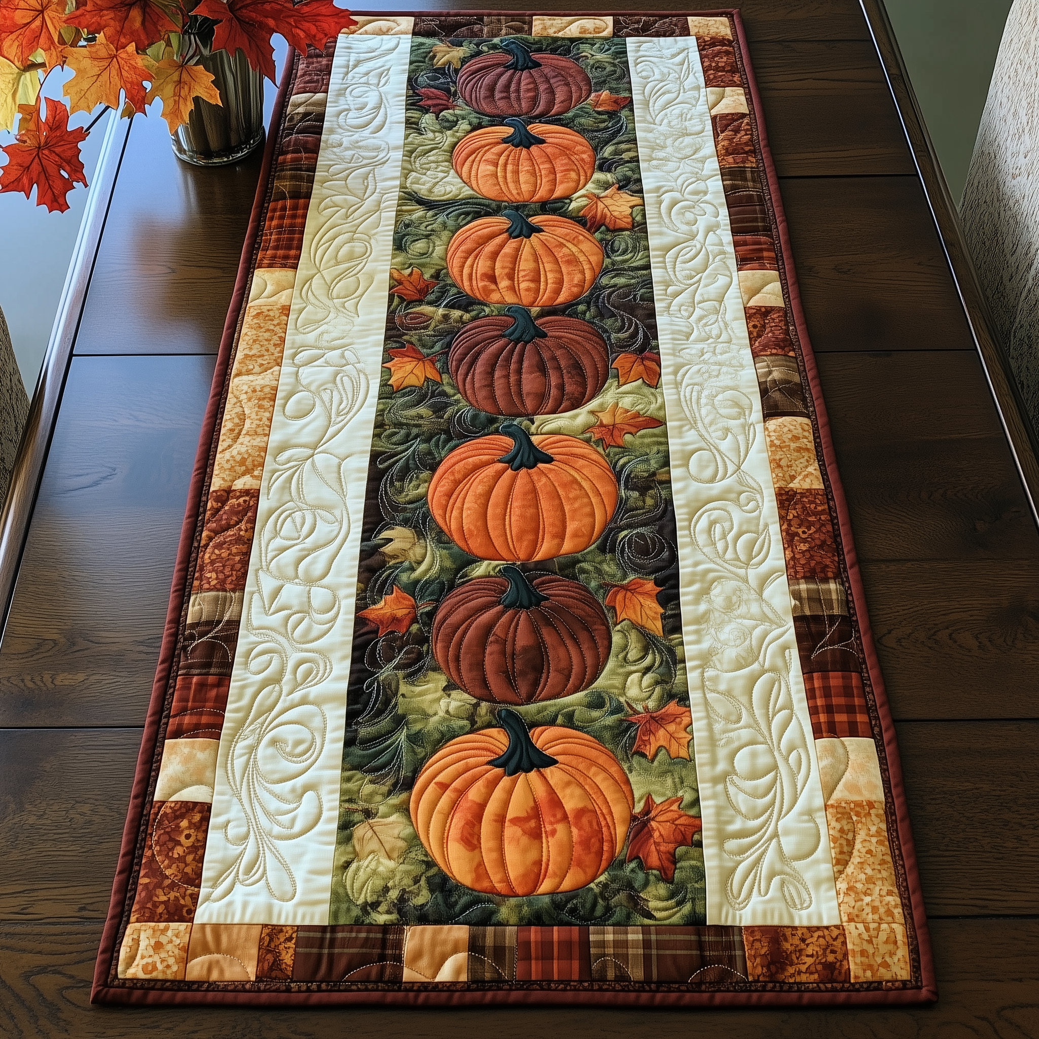 Pumpkin Quilted Table Runner Holiday Dining Table Runner Autumn Fall Home Decorations