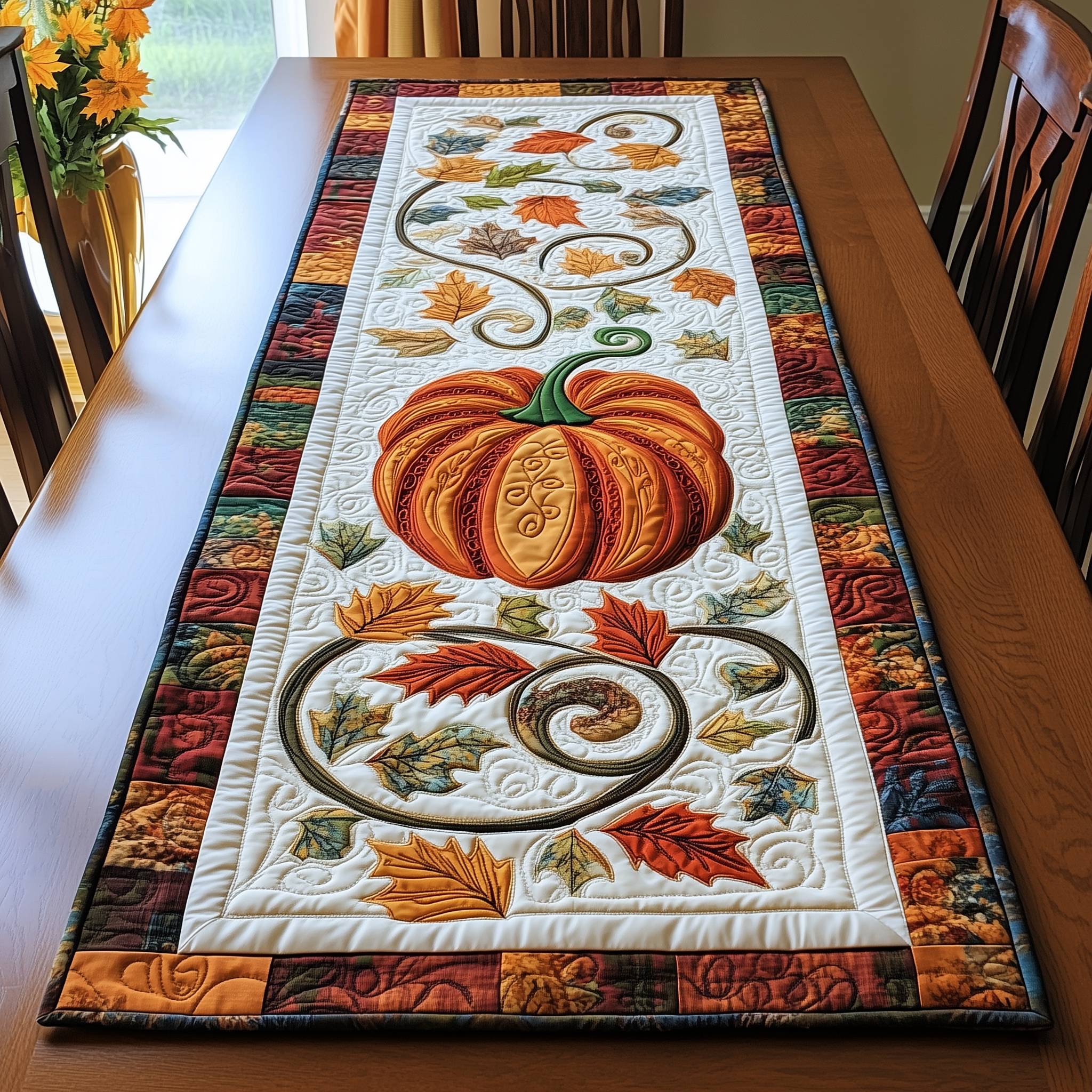 Pumpkin Quilted Table Runner Holiday Dining Table Runner Autumn Fall Indoor Decorations
