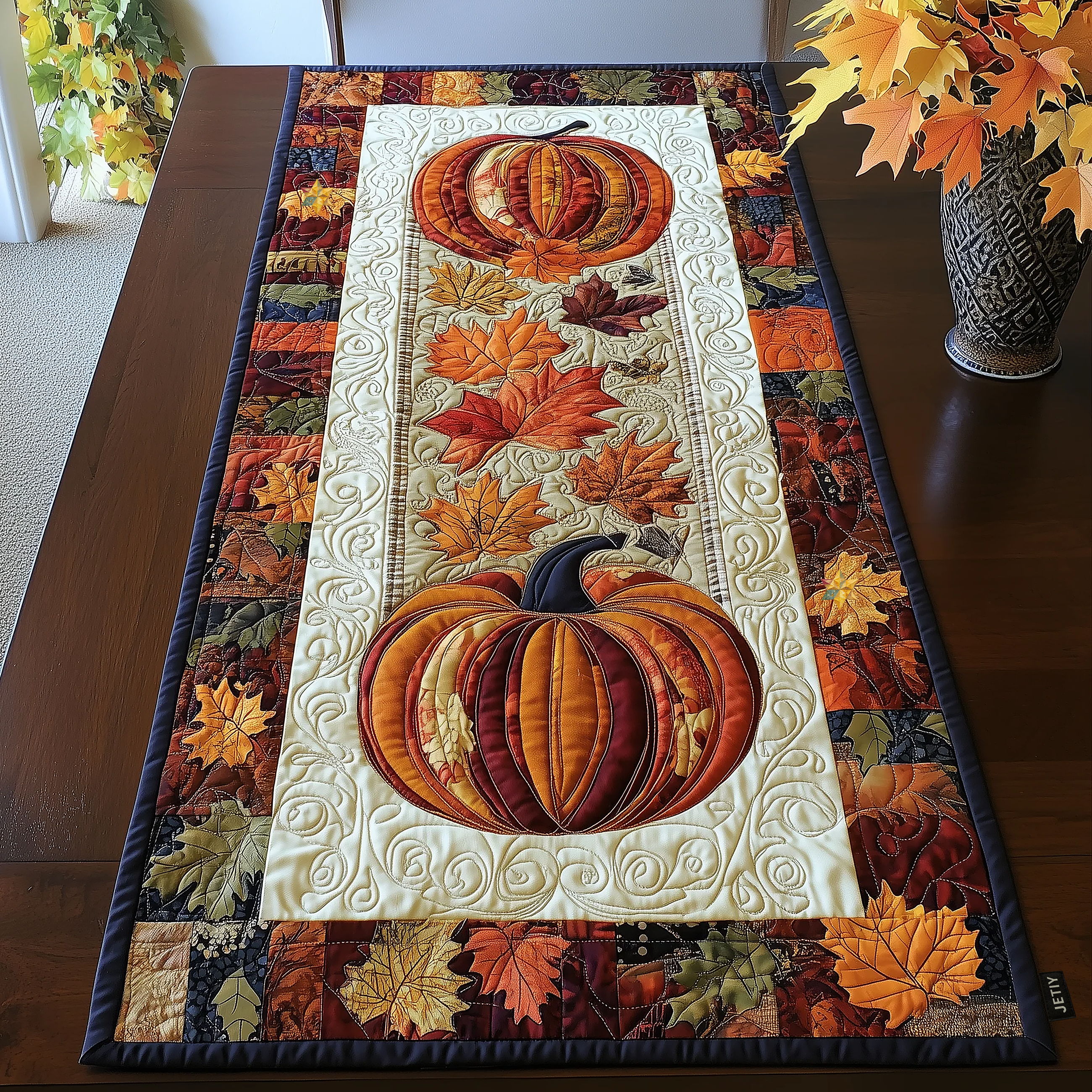 Pumpkin Quilted Table Runner Holiday Dining Table Runner Autumn Fall Indoor Decorations