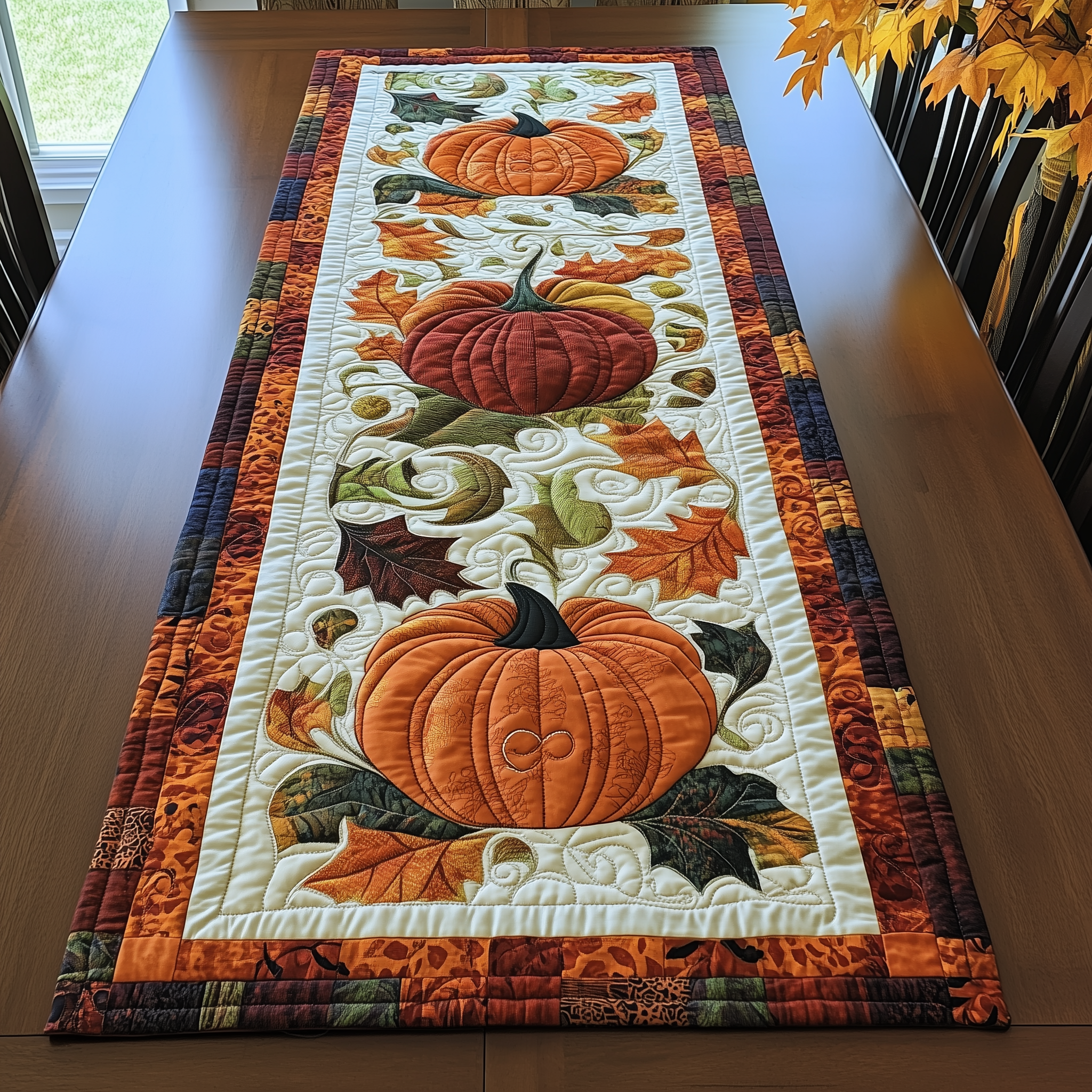 Pumpkin Quilted Table Runner Holiday Dining Table Runner Autumn Fall Indoor Decorations