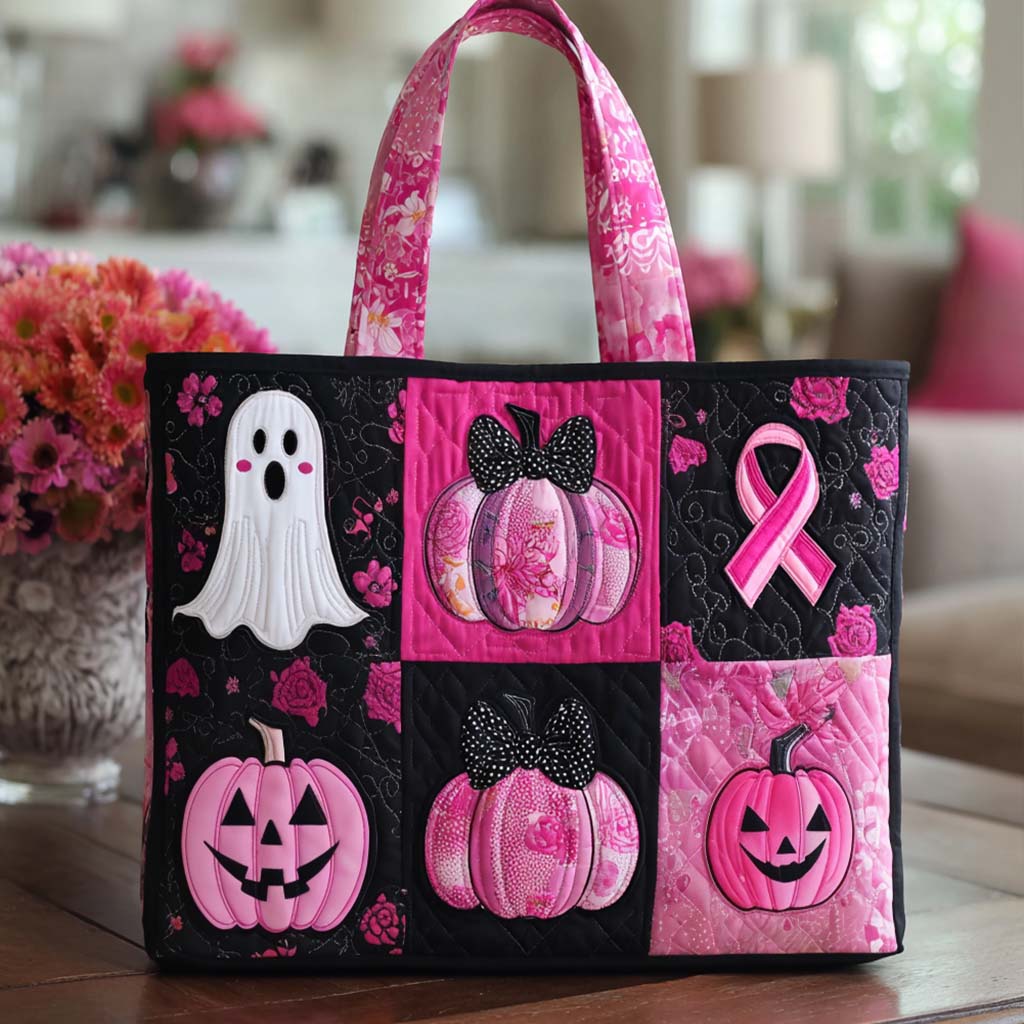 Pumpkin Ribbon Joy Quilted Tote Bag Halloween Wedding Gifts