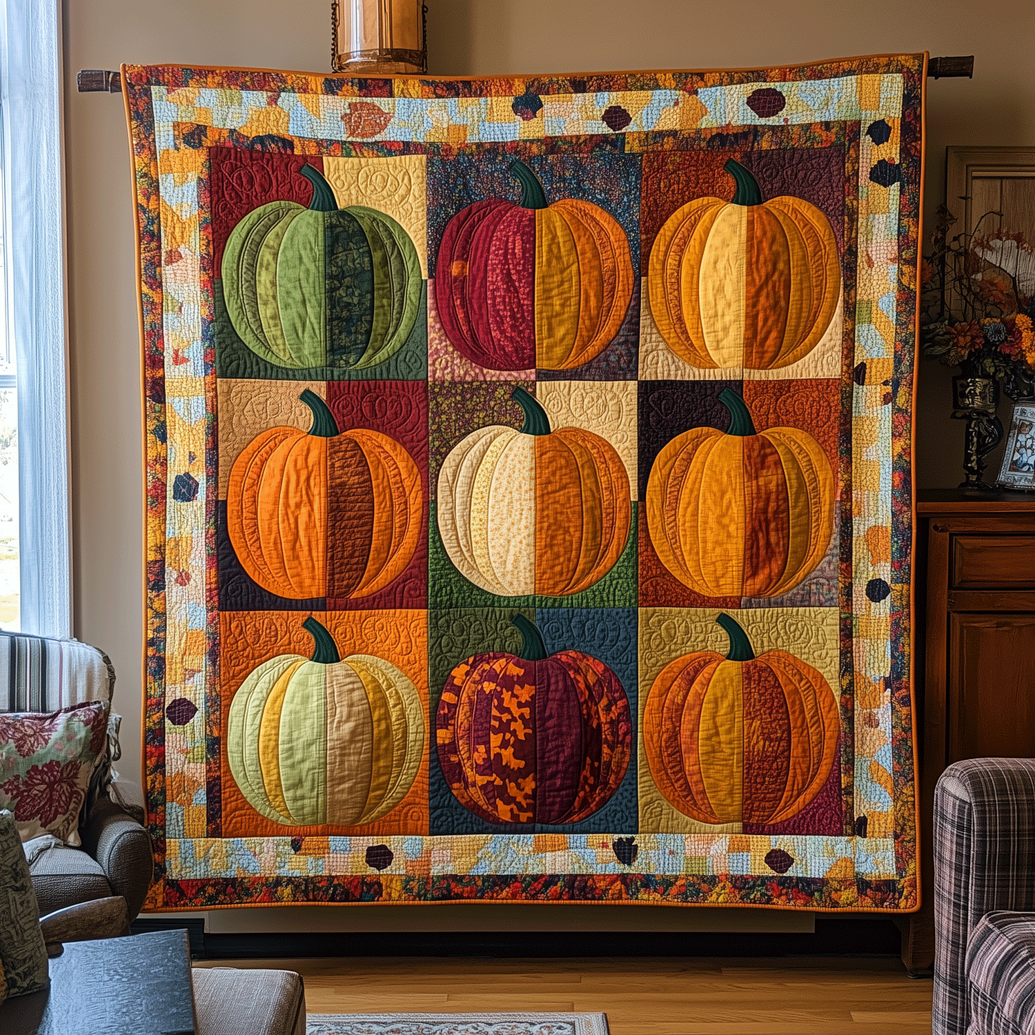 Pumpkin Row Quilted Blanket Gift For Halloween