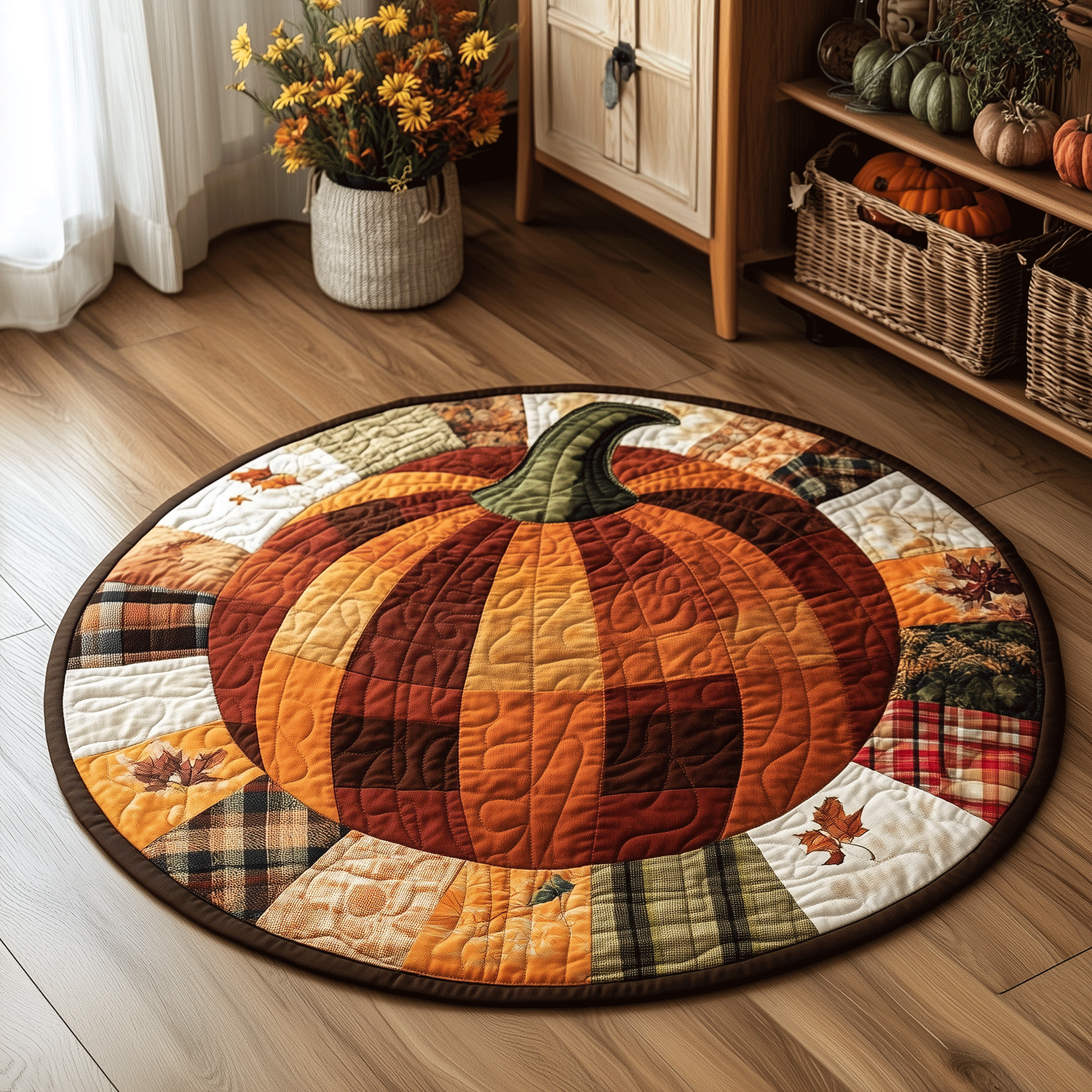 Pumpkin Row Quilted Round Mat Entryway Decor Family Christmas Presents