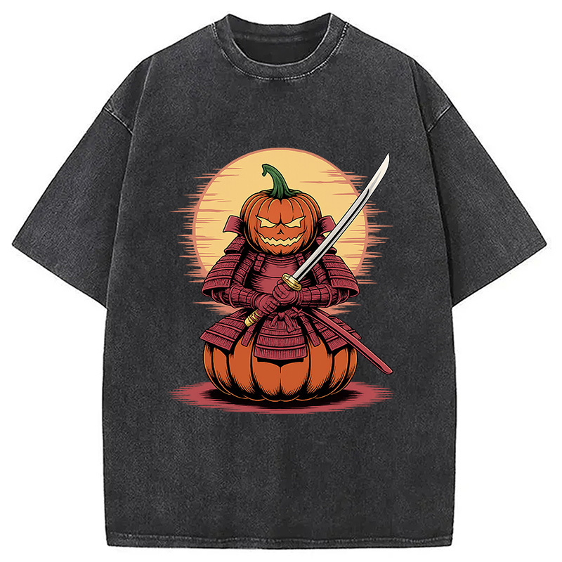 Pumpkin Samurai Japanese Halloween Washed T-Shirt Casual Oversized Outfit Style Gifts For Him Pumpkin Samurai Japanese Halloween Washed T-Shirt Casual Oversized Outfit Style Gifts For Him