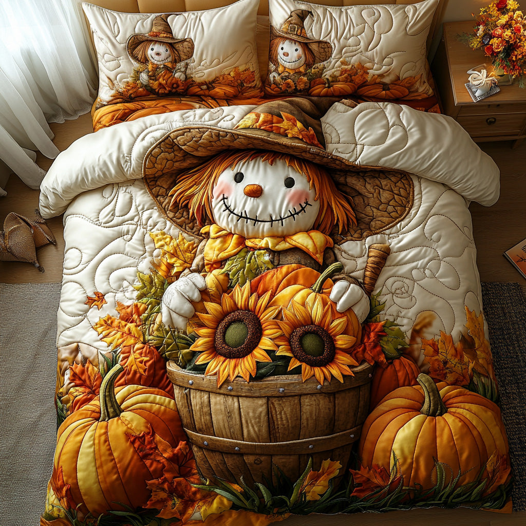 Pumpkin Scarecrow Lane Quilted Bedding Set Bed Decor Cute Fall Gift Ideas