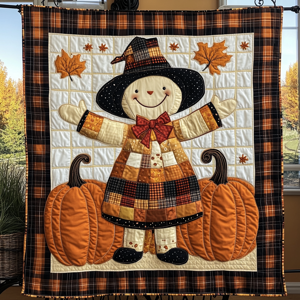 Pumpkin Scarecrow Quilted Blanket Autumn Bed Throw Gifts For People Who Like Skulls