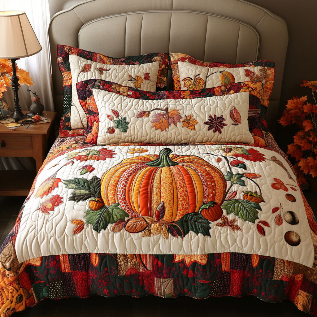 Pumpkin Season Delight Quilted Bedding Set Best Bed Sheet Set Cute Fall Gift Ideas