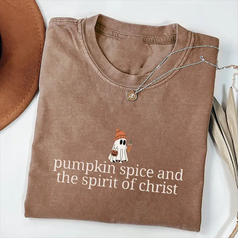 Pumpkin Spice And The Spirit Of Christ T-Shirt Halloween Christian Gift For Faith Lovers