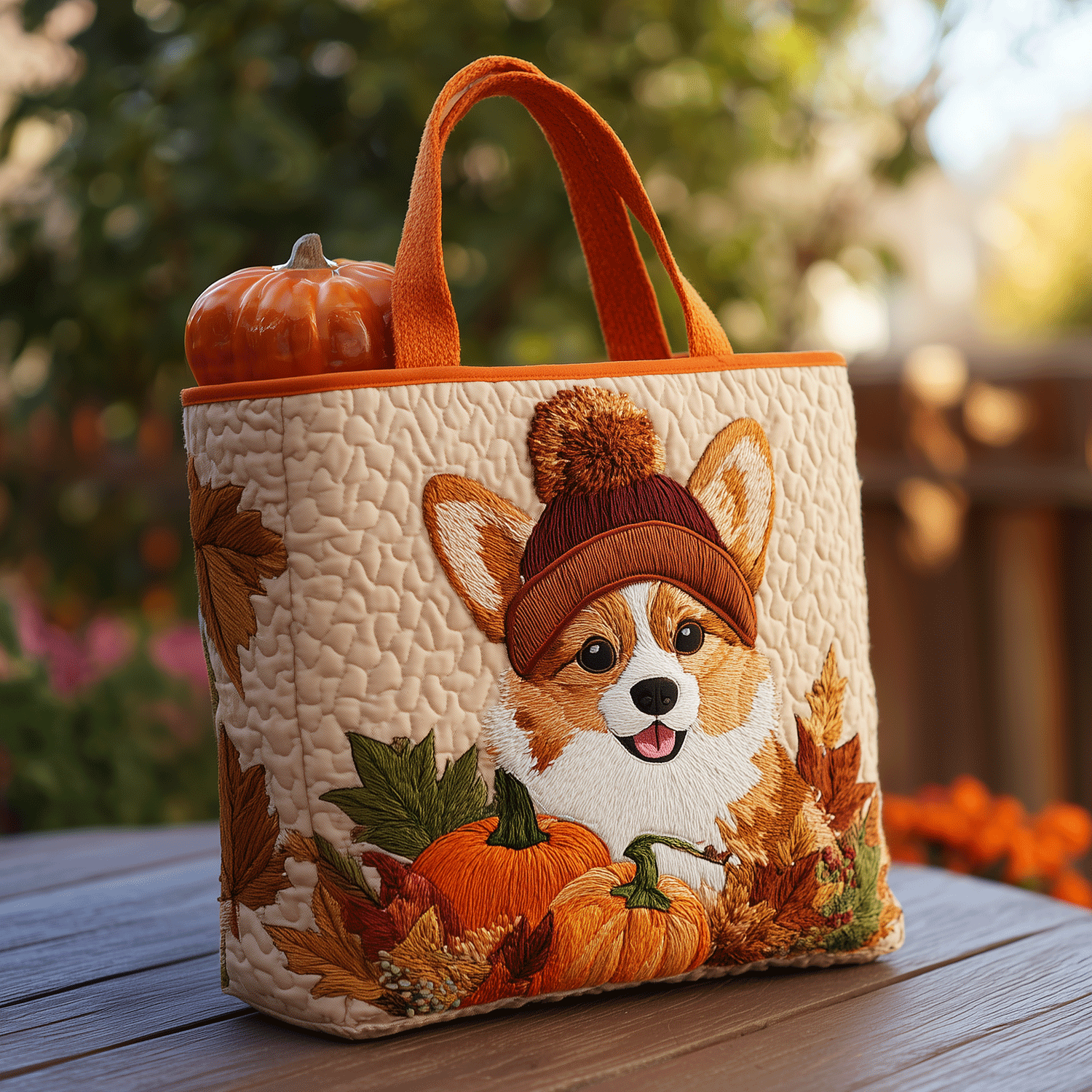 Pumpkin Spice Corgi Quilted Tote Bag Perfect Gift For Dog Lovers