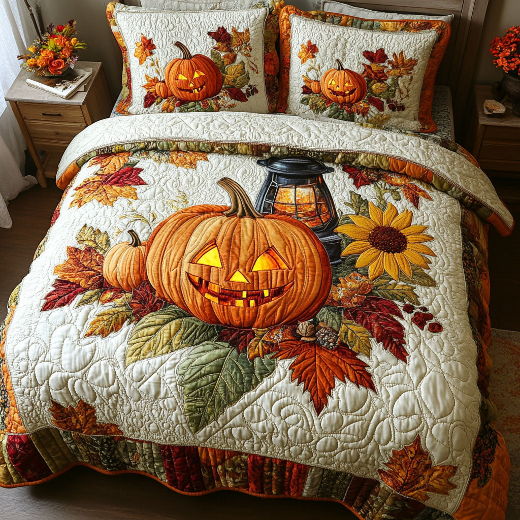 Pumpkin Spice Fields Quilted Bedding Set Bedroom Decor Ideas Gift For Mid Autumn Festival