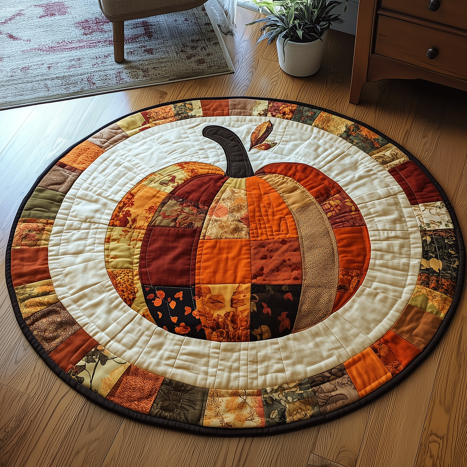 Pumpkin Spice Quilted Round Mat Entryway Ideas Xmas Present For Daughter In Law