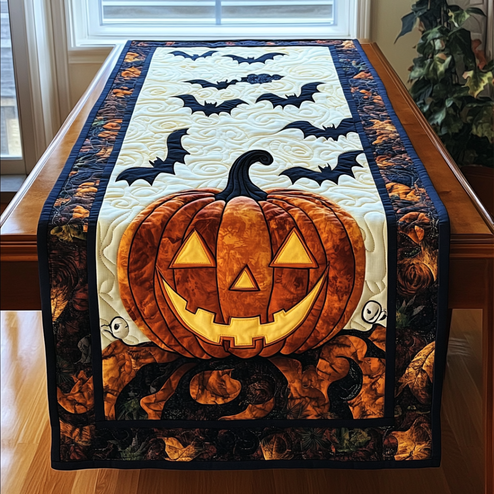 Pumpkin Spirit Quilted Table Runner Witchy Table Runner Halloween Dining Room Decor