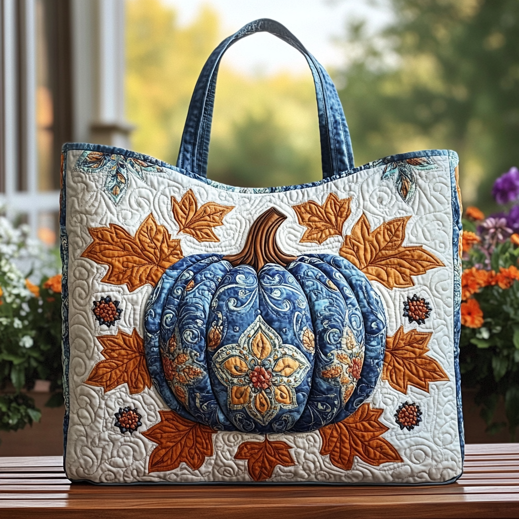 Pumpkin Stitch Quilted Tote Bag Cute Fall Gifts For Girlfriend