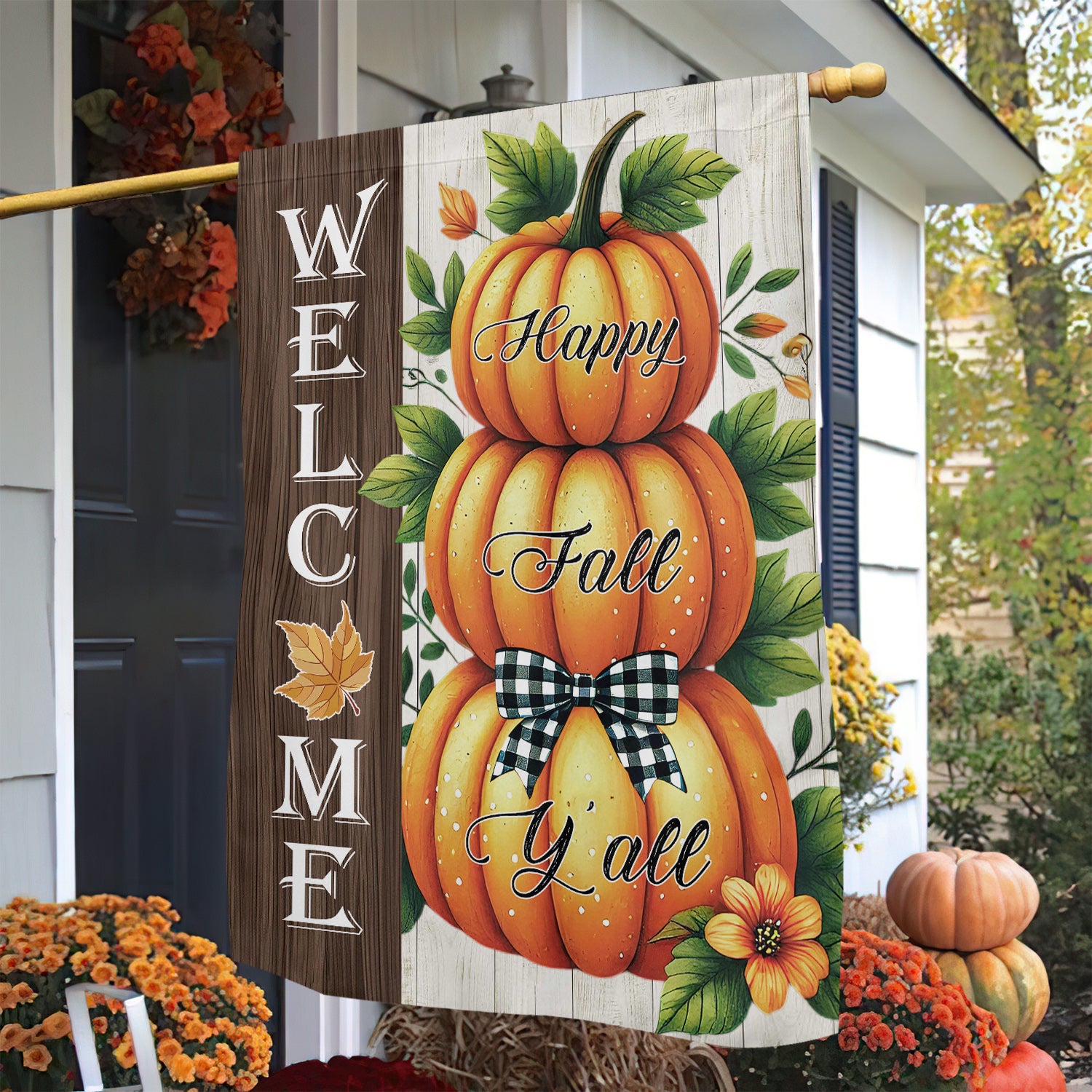 Pumpkin Thanksgiving House Flag Happy Fall Y'all Thankful Season Fall Decor Pumpkin Lover Present