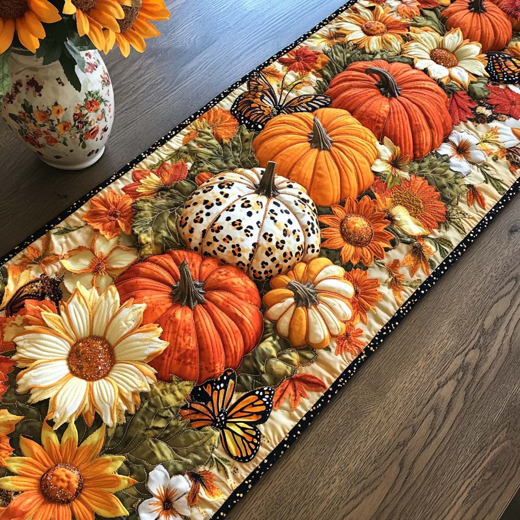 Pumpkin Trail Quilted Table Runner Fall Table Cover Good Family Gifts