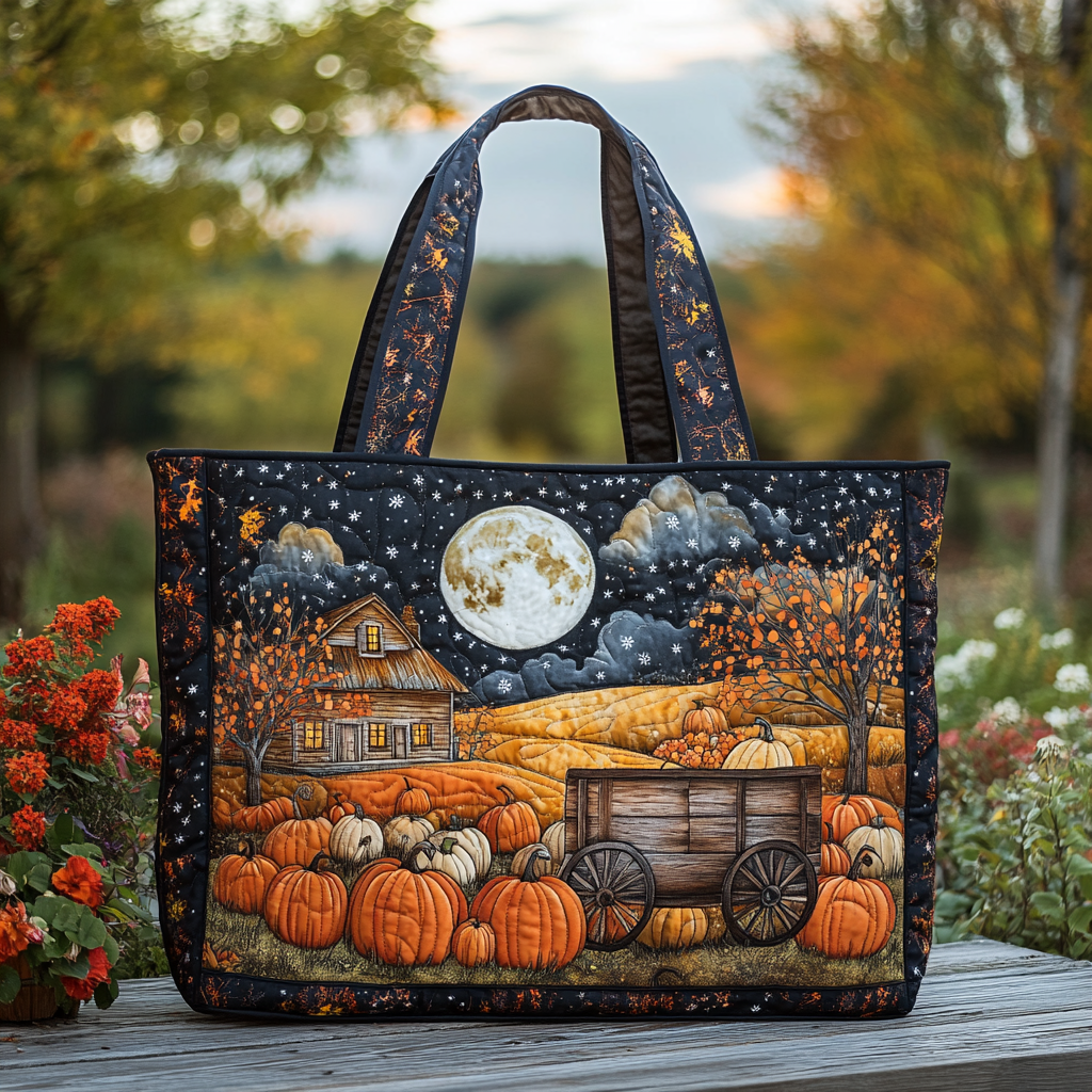 Pumpkin Trail Quilted Tote Bag Fun Fall Gift Ideas